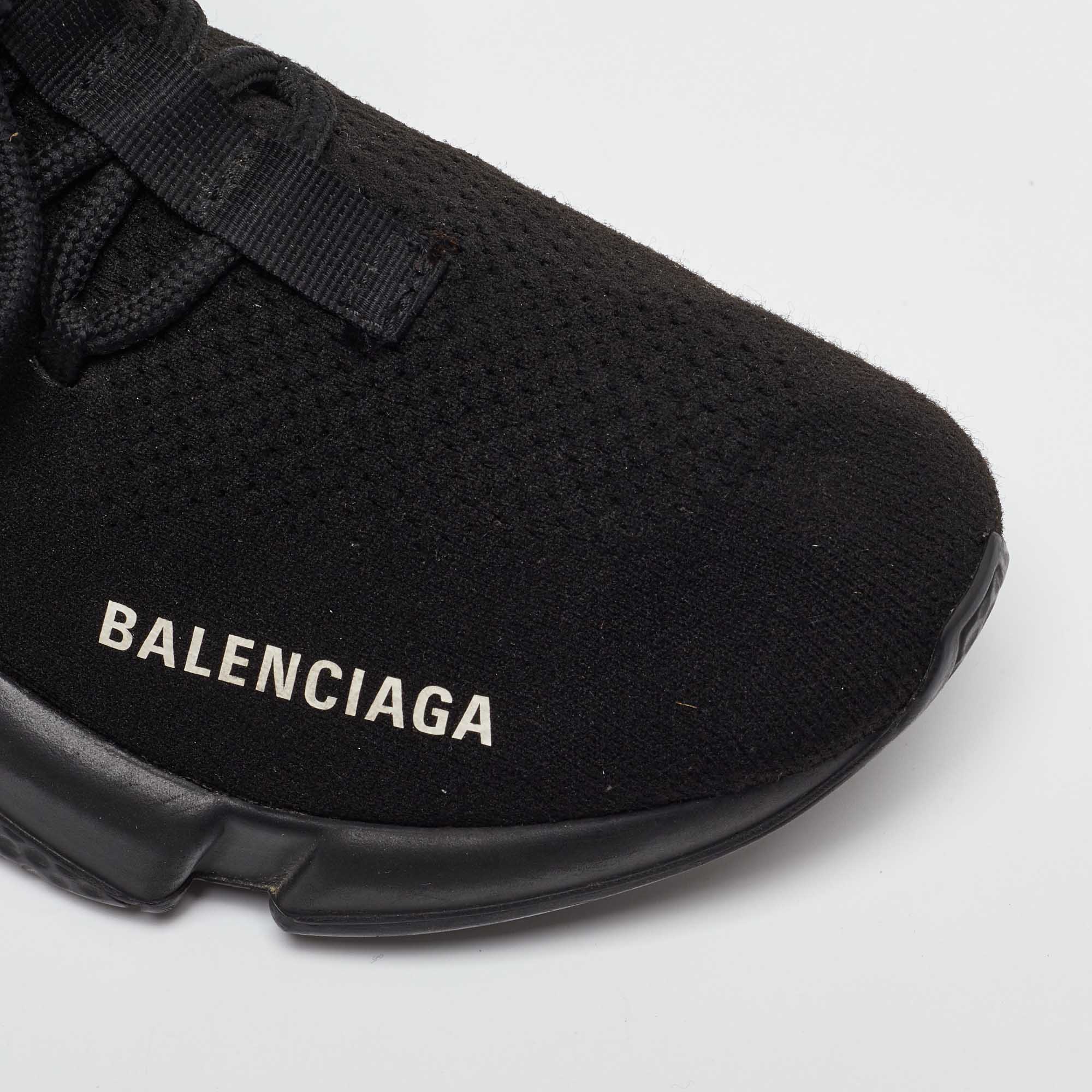 Balenciaga Black Knit Fabric Speed 2.0 Lace up Sneakers Size 37 