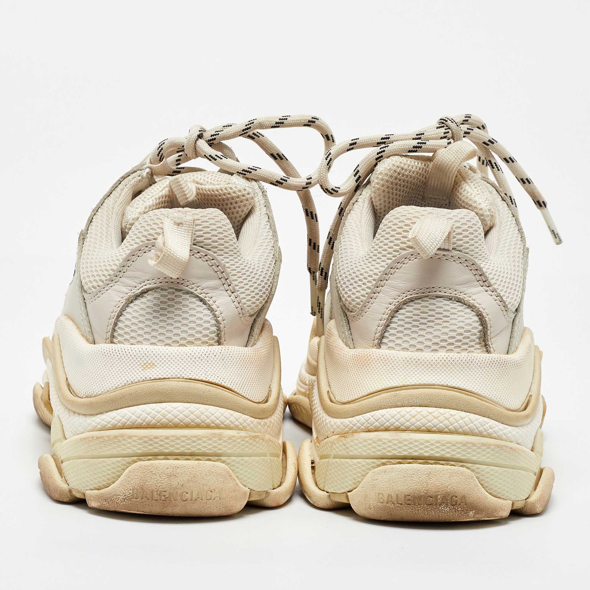 Balenciaga White/Grey Faux Leather and Mesh Triple S Sneakers Size 37 