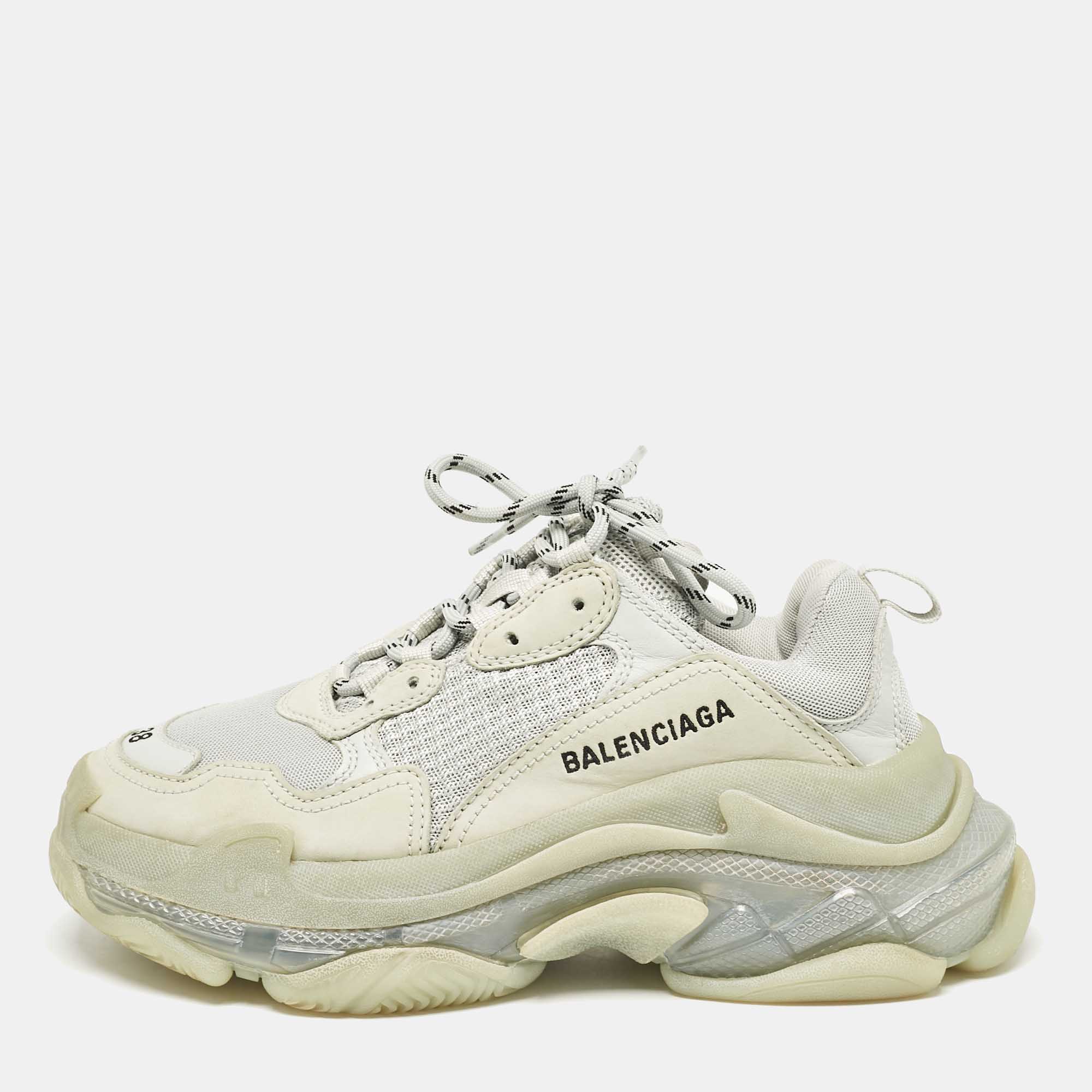 

Balenciaga Mint Blue Mesh and Leather Triple S Clear Sneakers Size