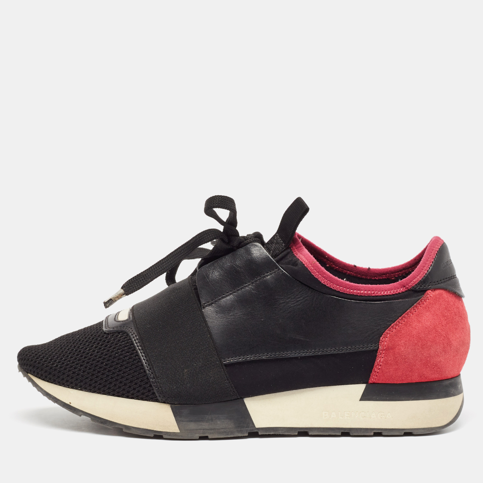 

Balenciaga Black/Pink Leather and Mesh Race Runner Sneakers Size