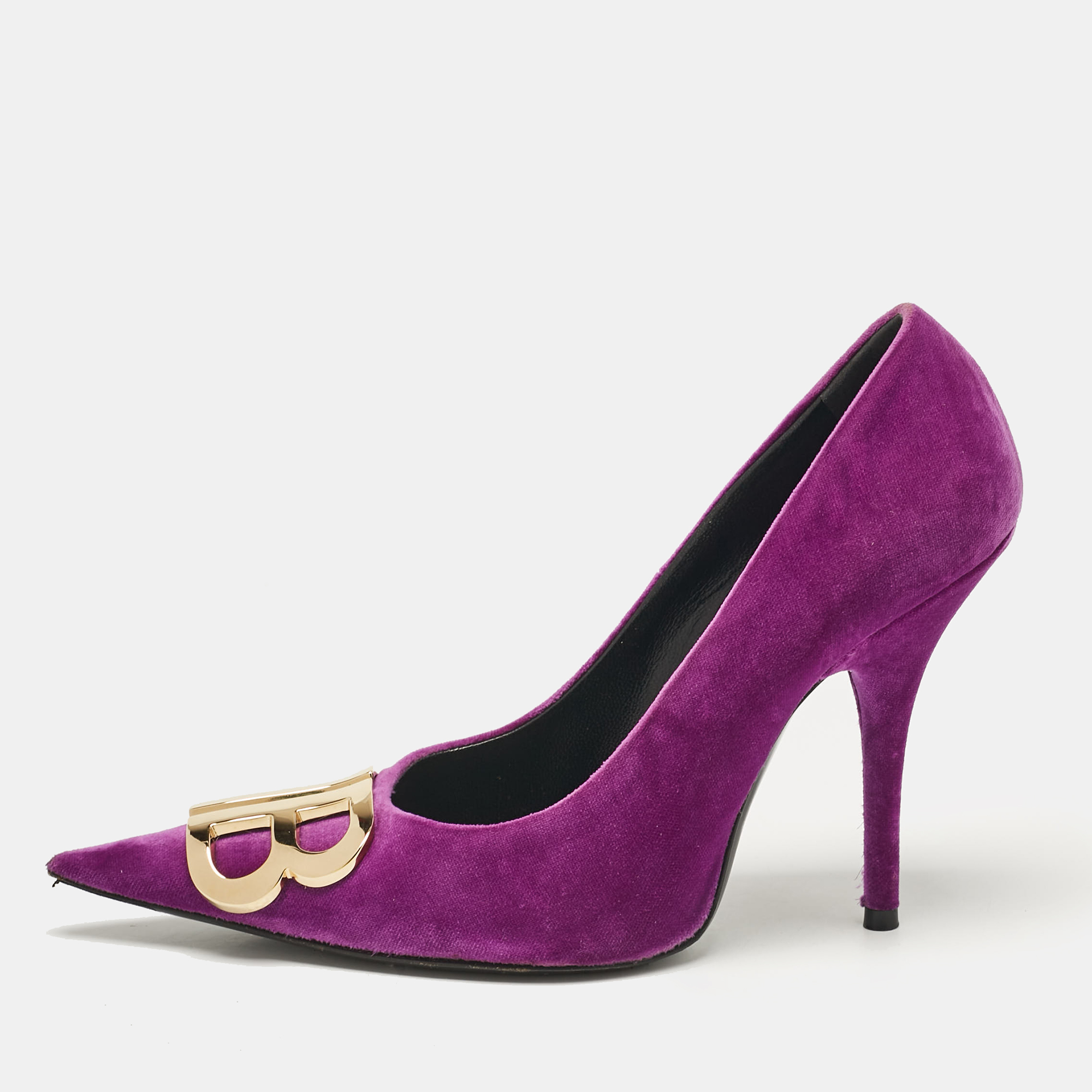 

Balenciaga Purple Velvet BB Knife Pointed Toe Pumps Size