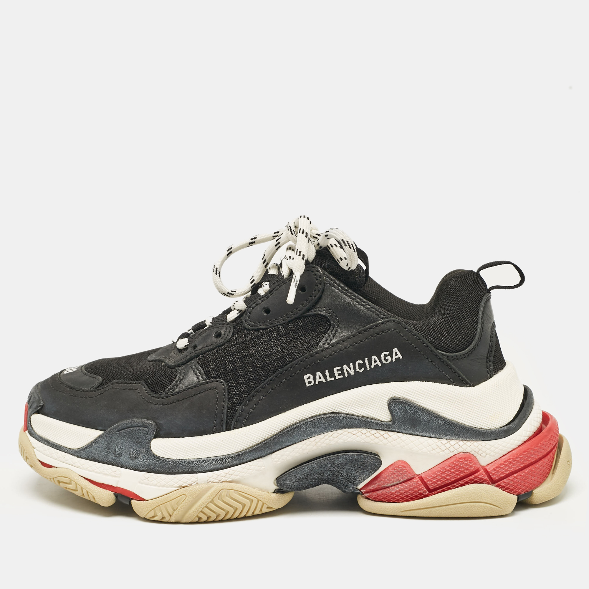 

Balenciaga Black Leather and Mesh Triple S Sneakers Size