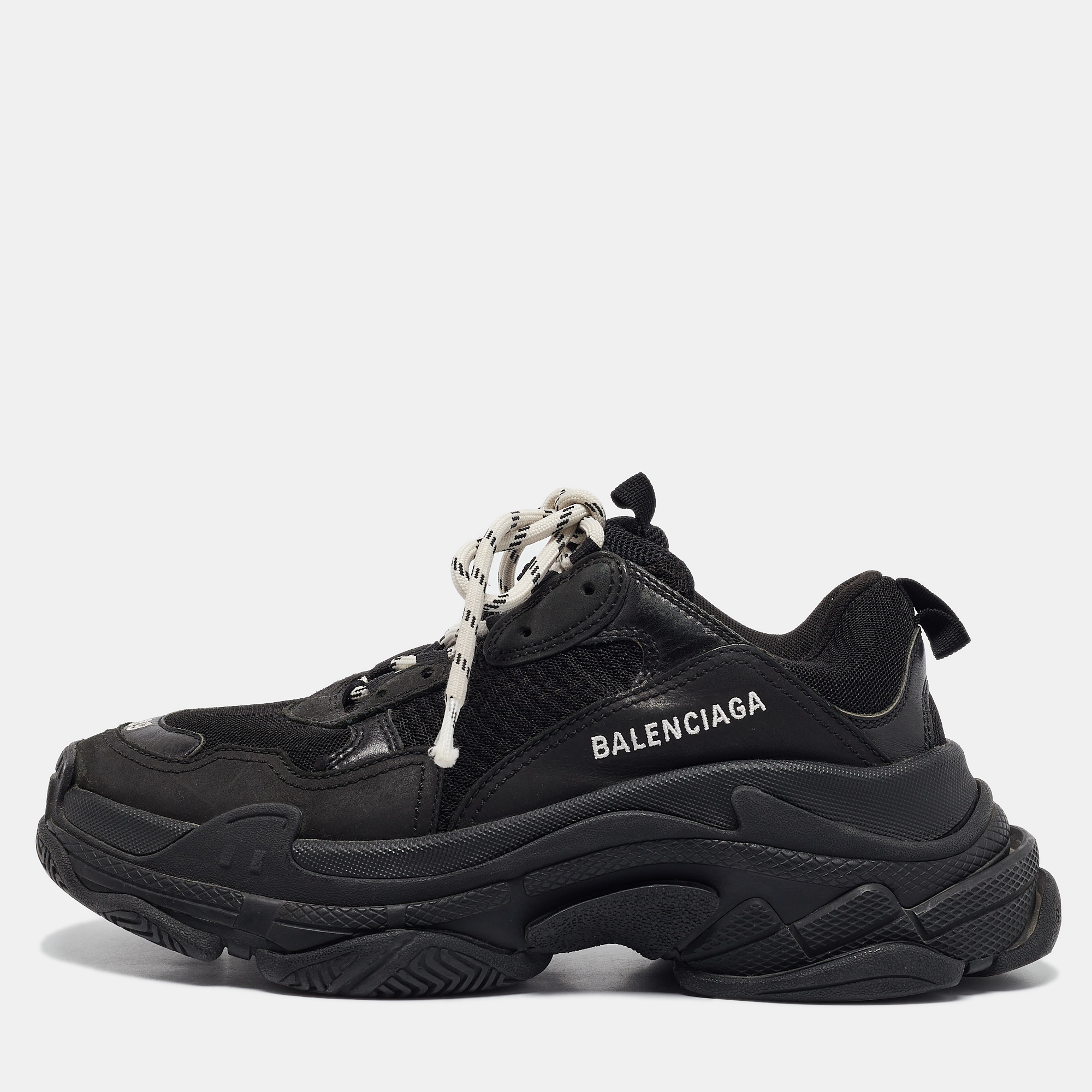 

Balenciaga Black Faux Leather and Mesh Triple S Sneakers Size