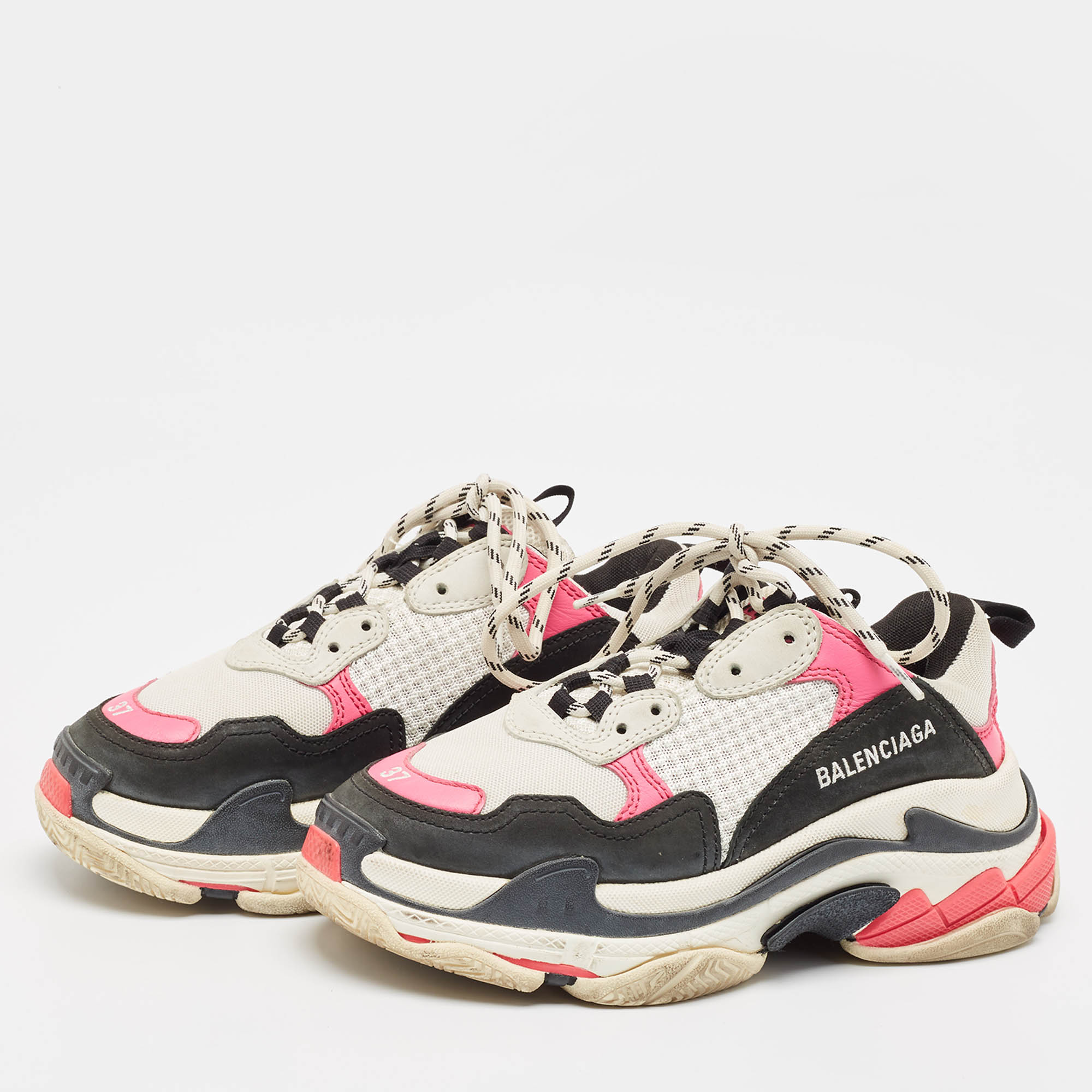 Balenciaga Multicolor Mesh and Nubuck Leather Triple S Sneakers Size 37 