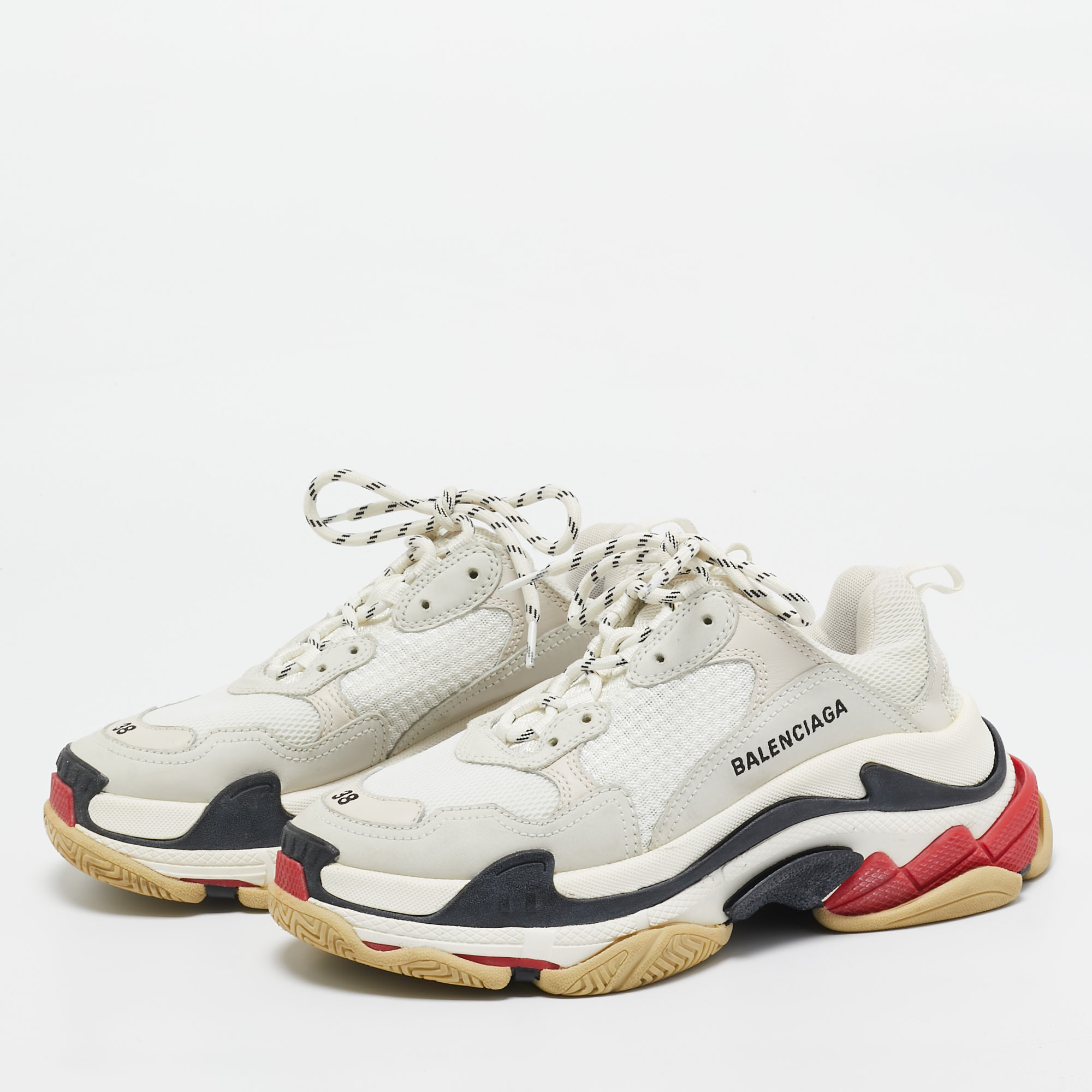 Balenciaga Multicolor Mesh and Leather Triple S Sneakers Size 38 