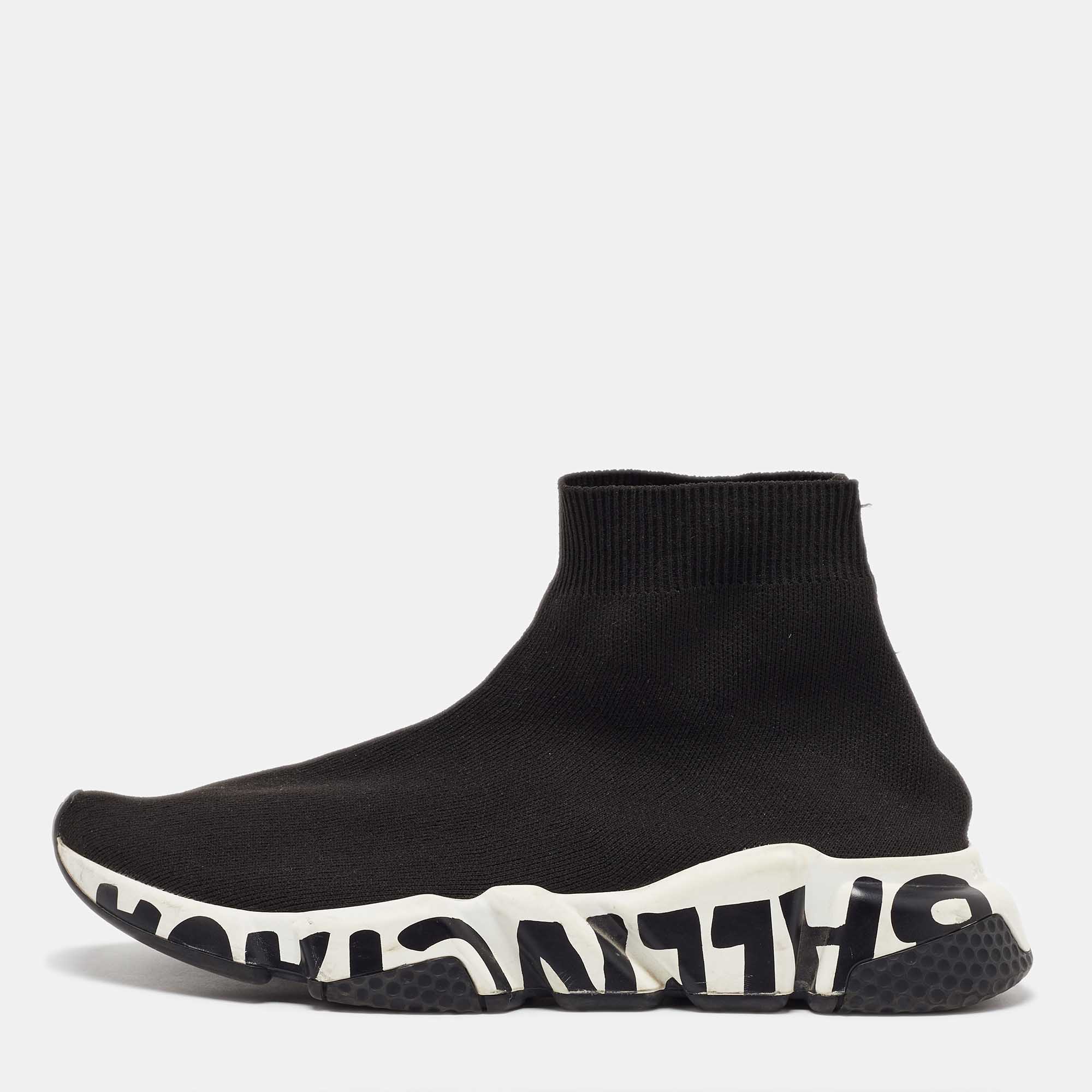 

Balenciaga Black Knit Fabric Speed Trainer Slip On High Sneakers Size