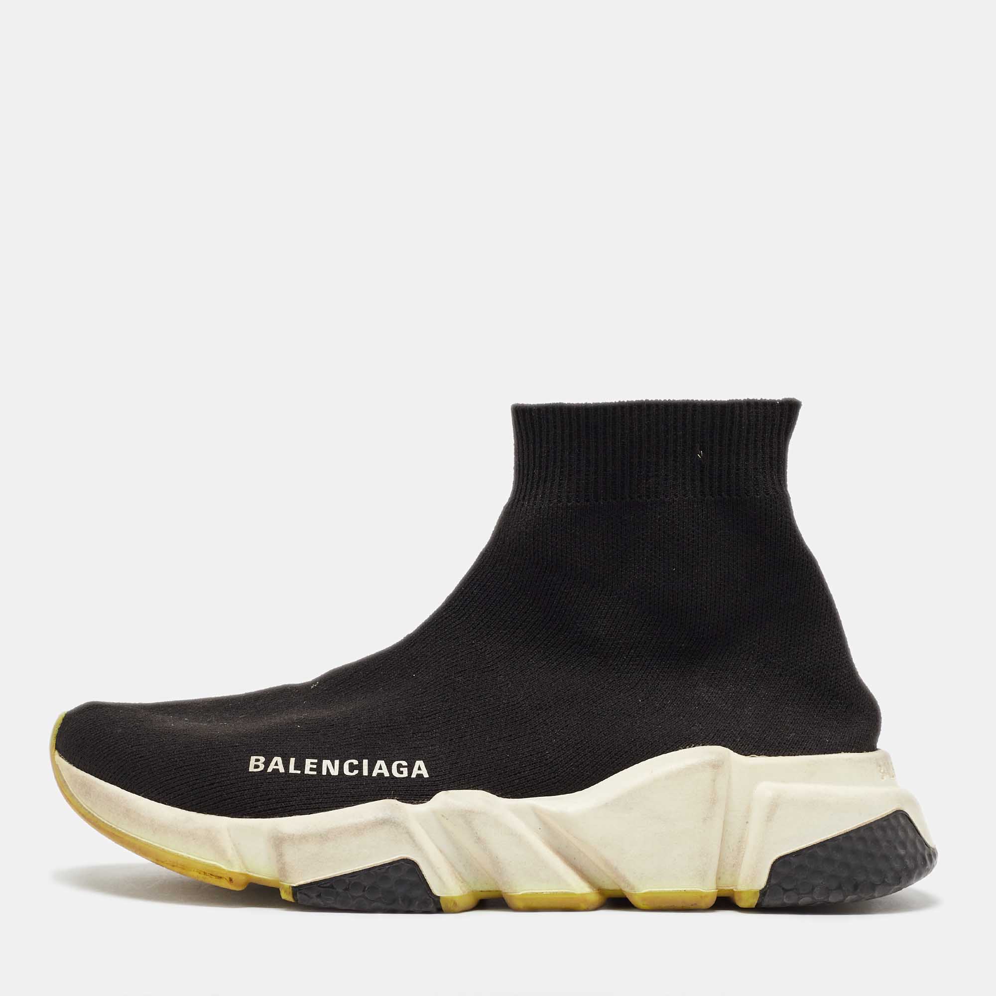 

Balenciaga Black Knit Fabric Speed Trainer Slip On High Sneakers Size