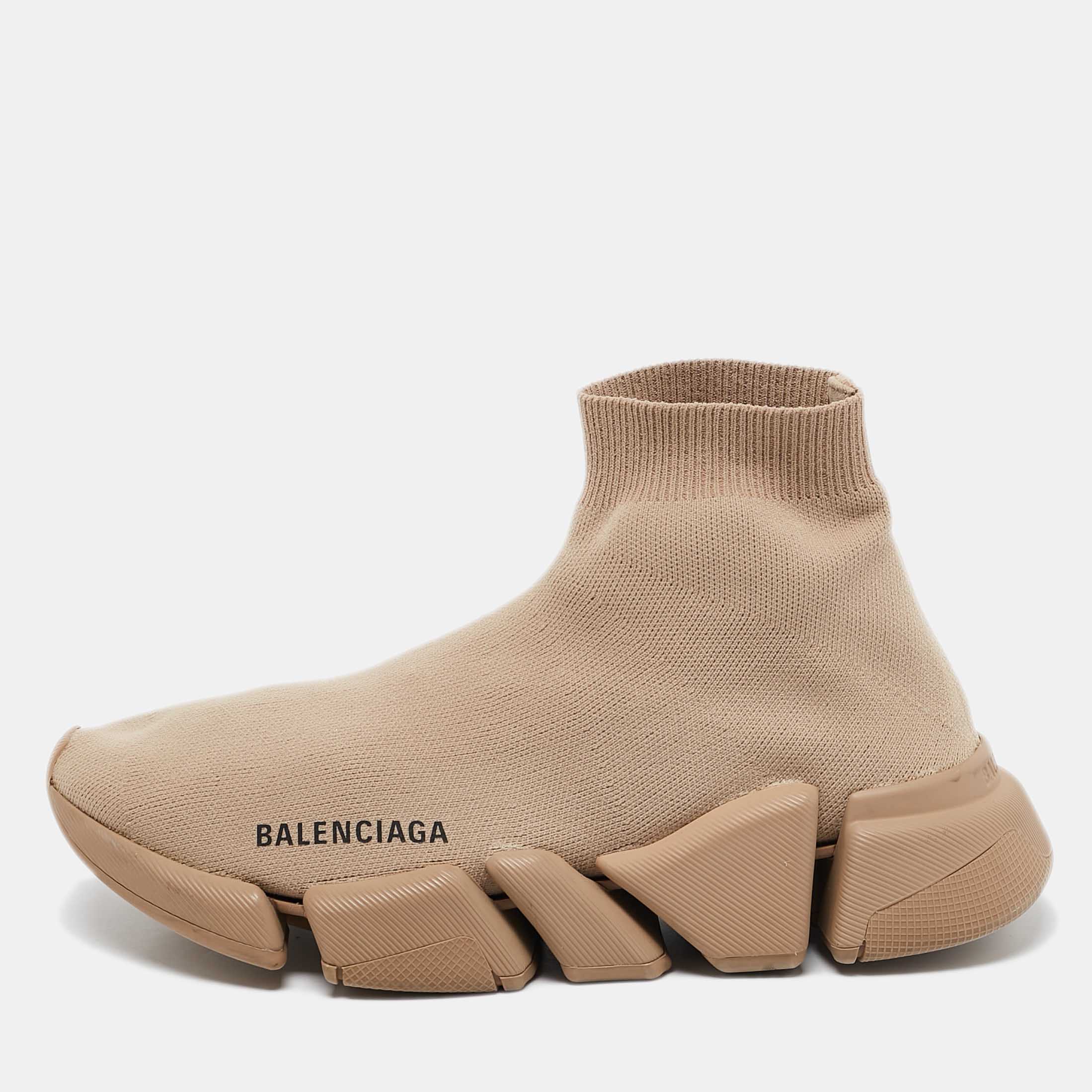 

Balenciaga Beige Knit Fabric Speed Trainer High Top Sneakers Size