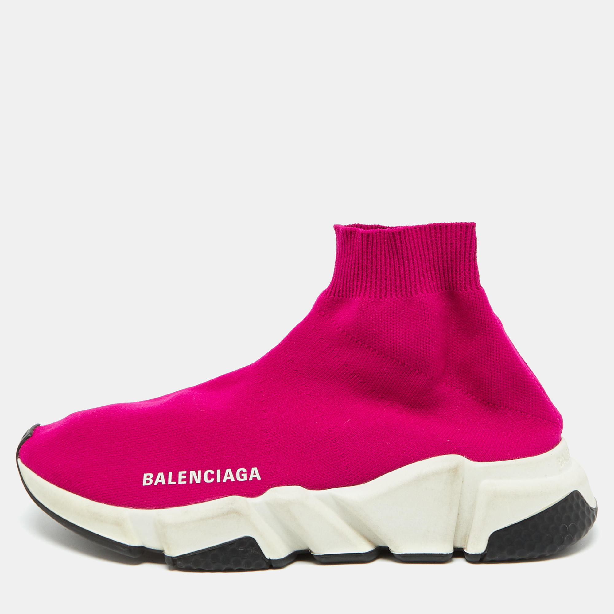 

Balenciaga Bright Pink Knit Fabric Speed Trainer Slip On Sneakers Size