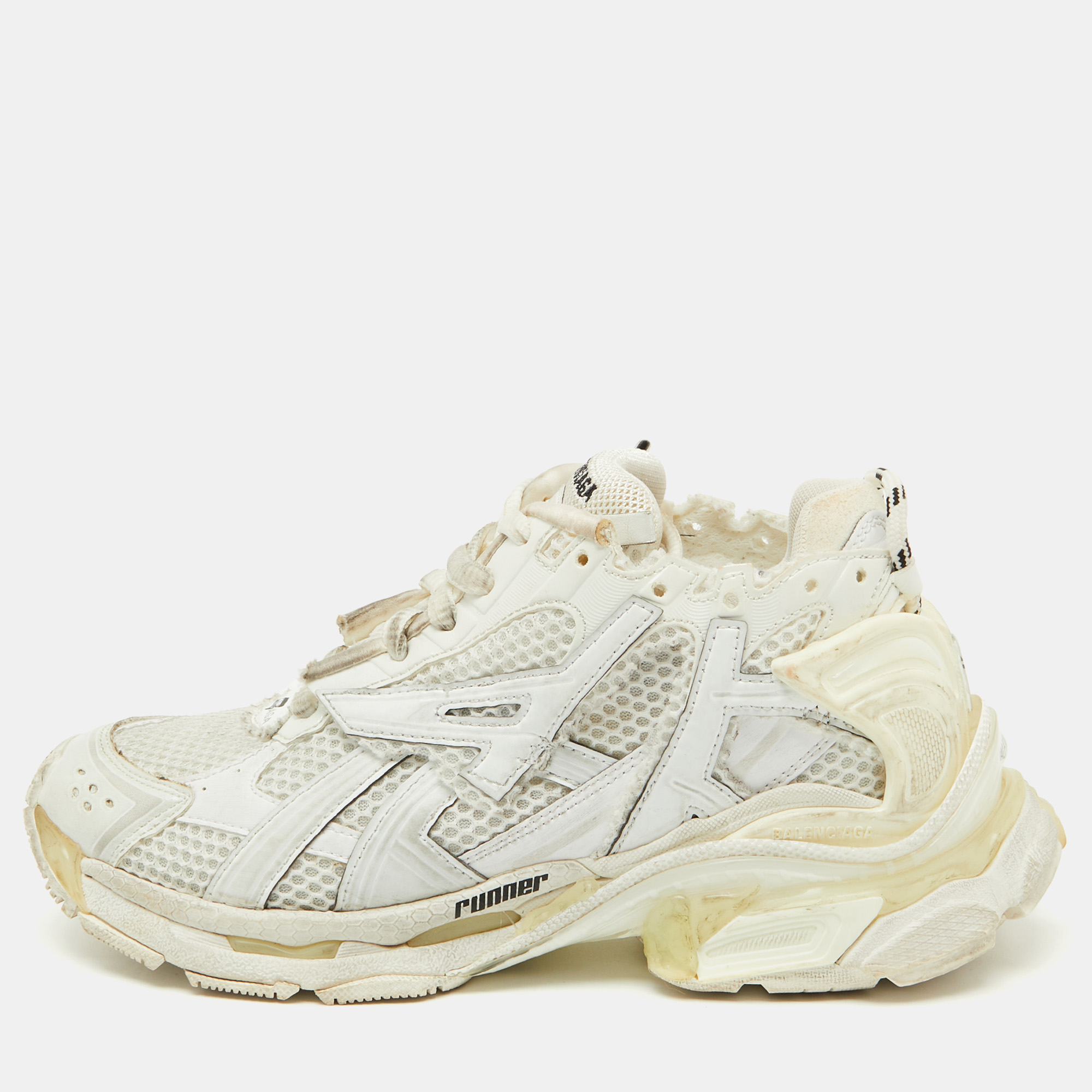 

Balenciaga White Mesh and Faux Leather Runner Sneakers Size