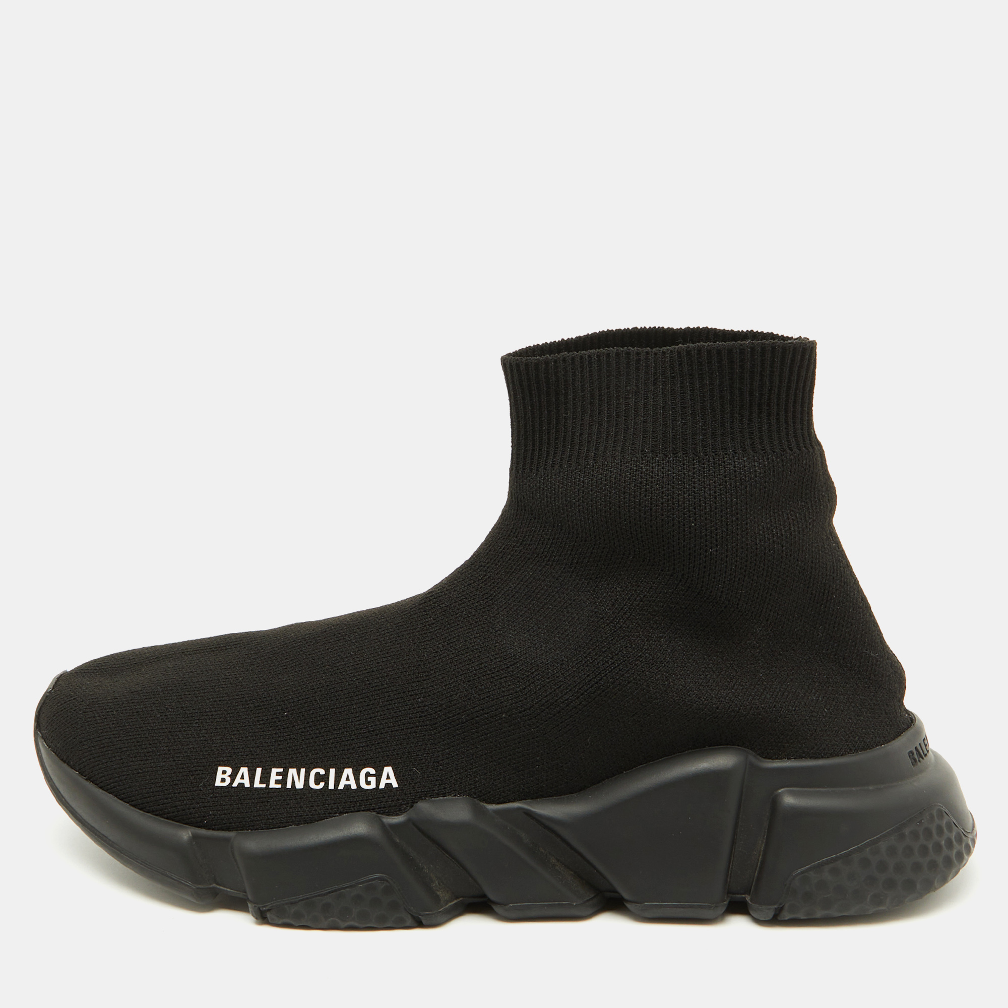 

Balenciaga Black Knit Fabric Speed Trainer Slip On Sneakers Size