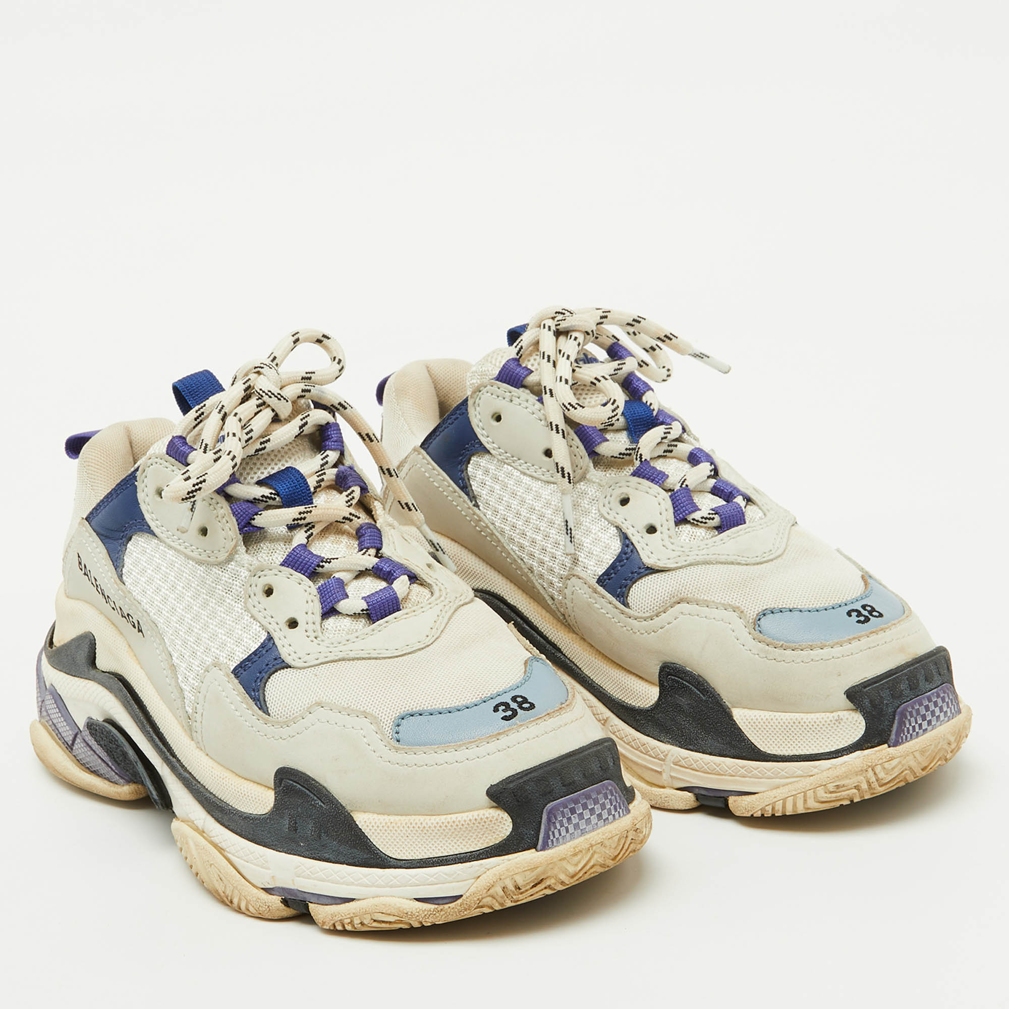 Balenciaga Multicolor Faux Leather and Mesh Triple S Sneakers Size 38 