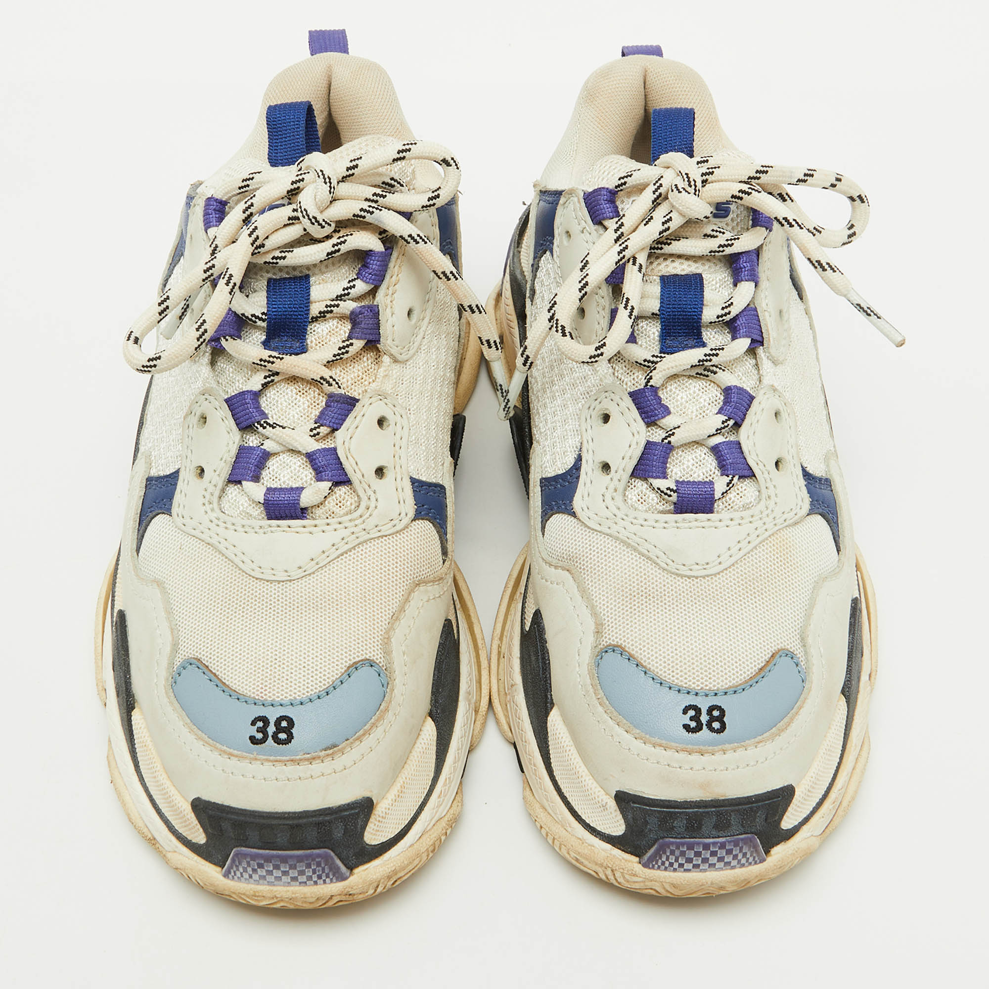 Balenciaga Multicolor Faux Leather and Mesh Triple S Sneakers Size 38 