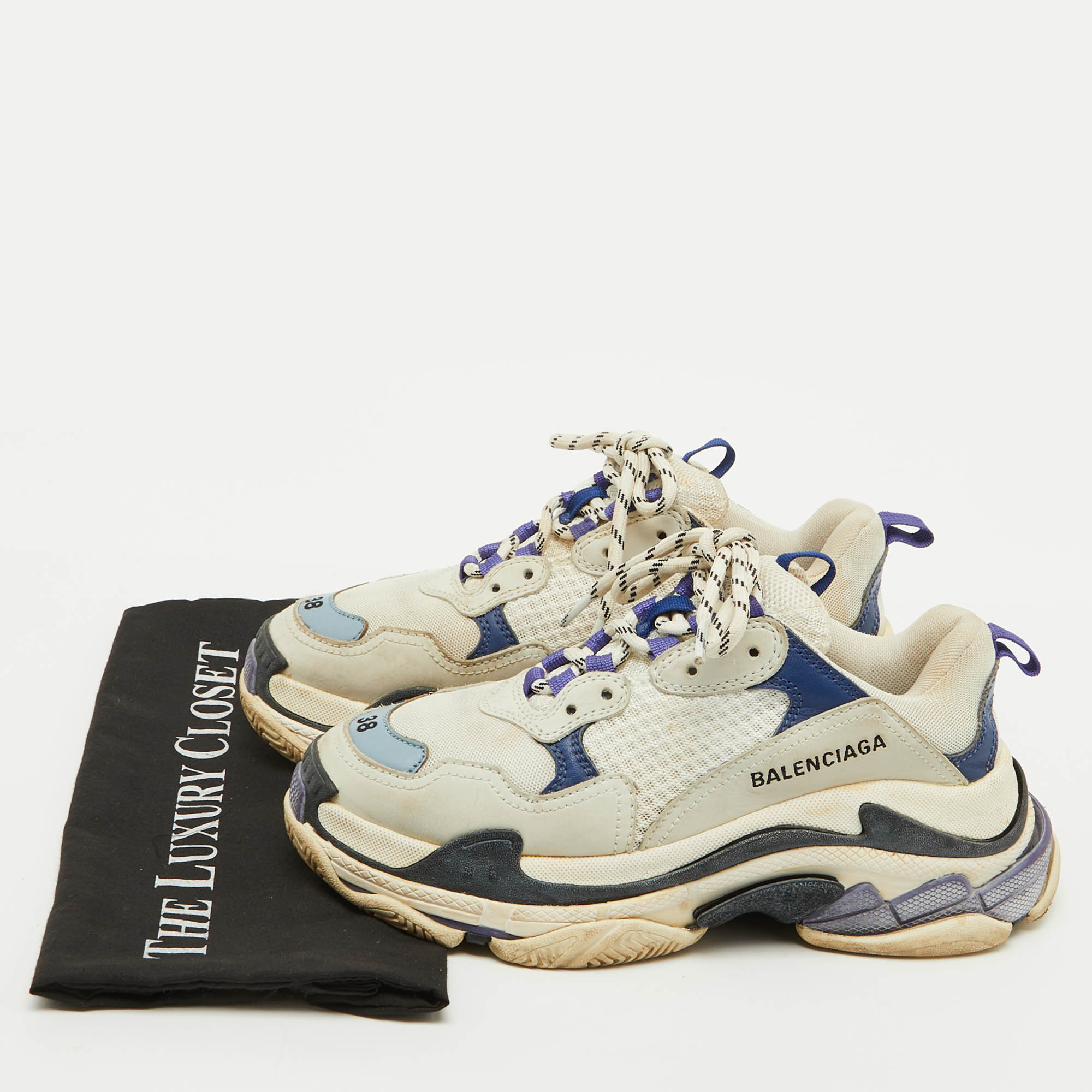 Balenciaga Multicolor Faux Leather and Mesh Triple S Sneakers Size 38 