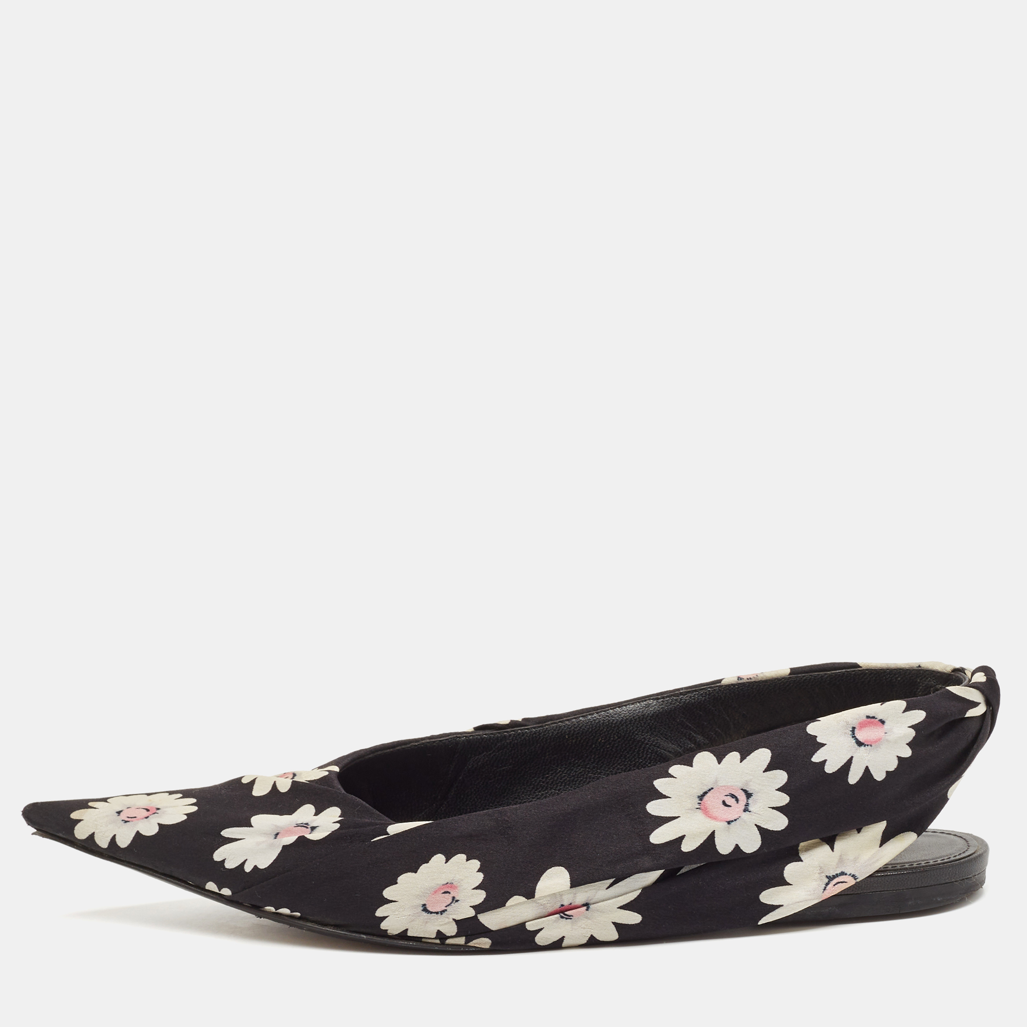 

Balenciaga Black Floral Print Fabric Pointed Toe Slingback Flats Size