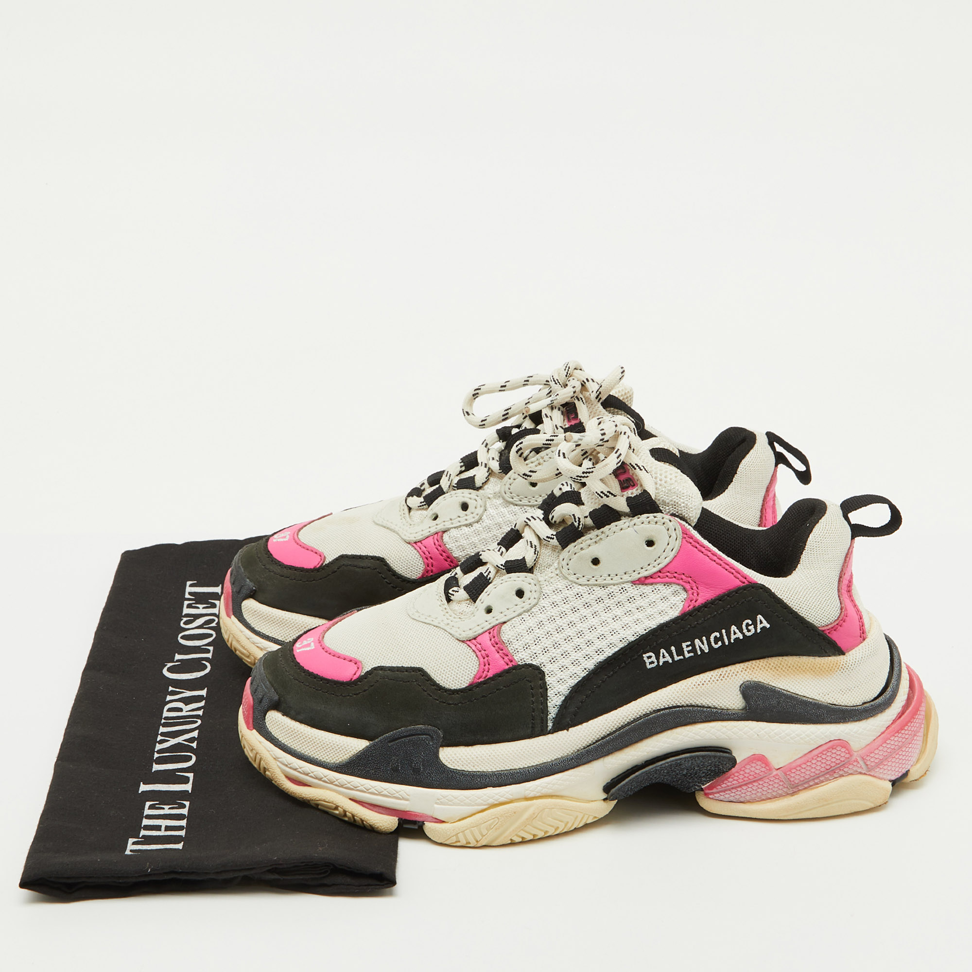 Balenciaga Multicolor Faux Leather and Mesh Triple S Sneakers Size 37 