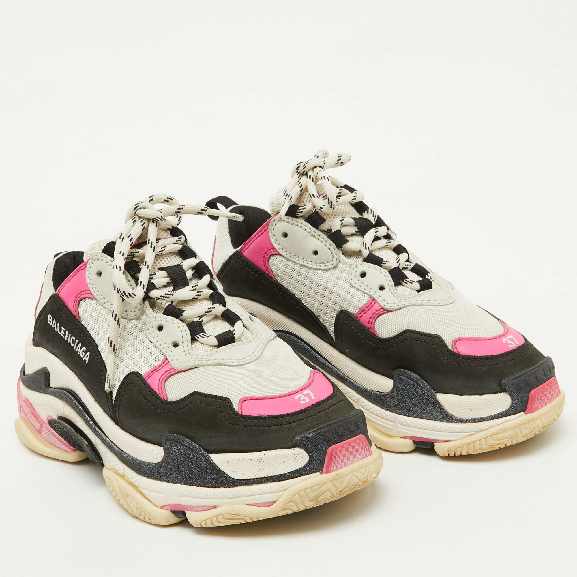Balenciaga Multicolor Faux Leather and Mesh Triple S Sneakers Size 37 