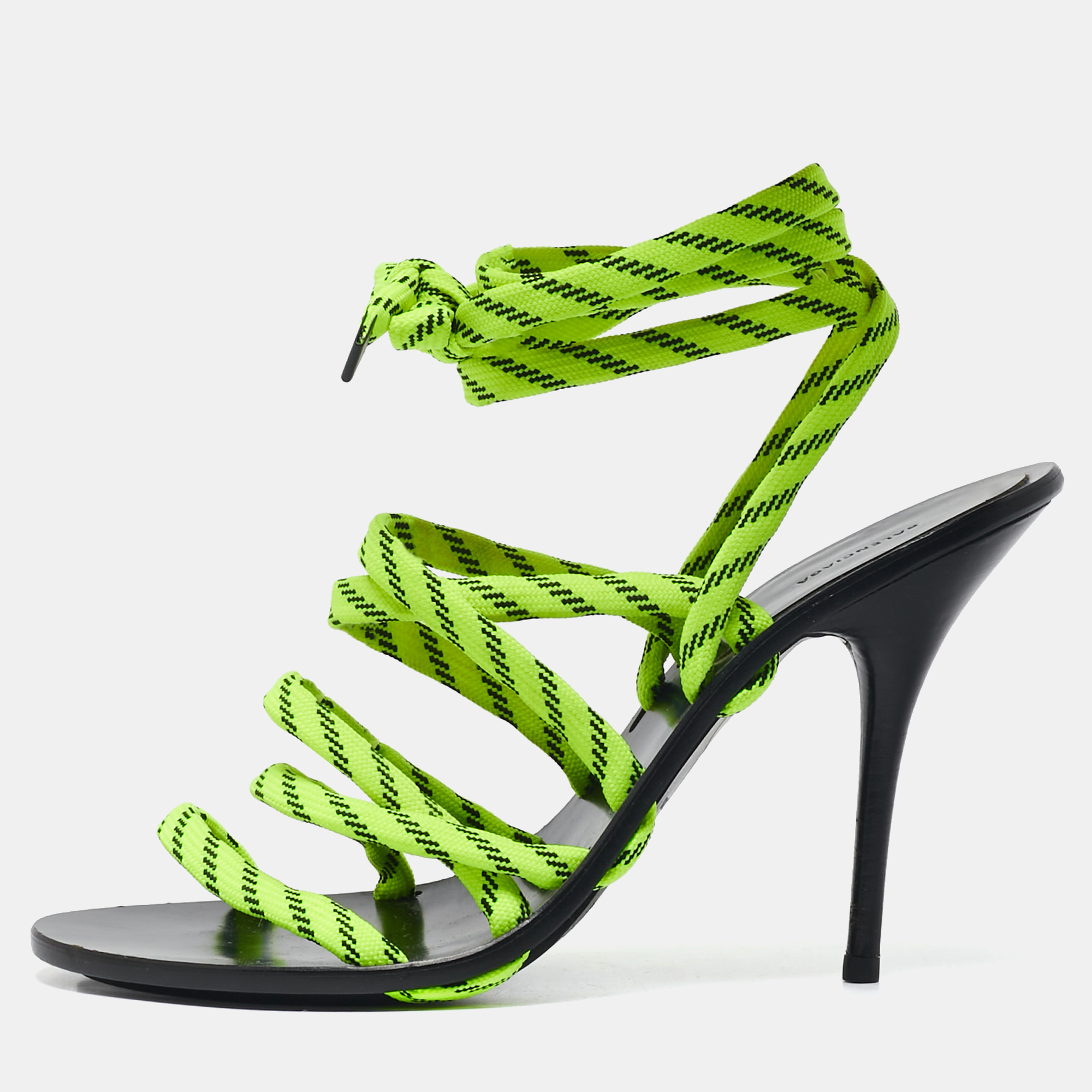 

Balenciaga Neon Green Fabric Lace Up Sandals Size