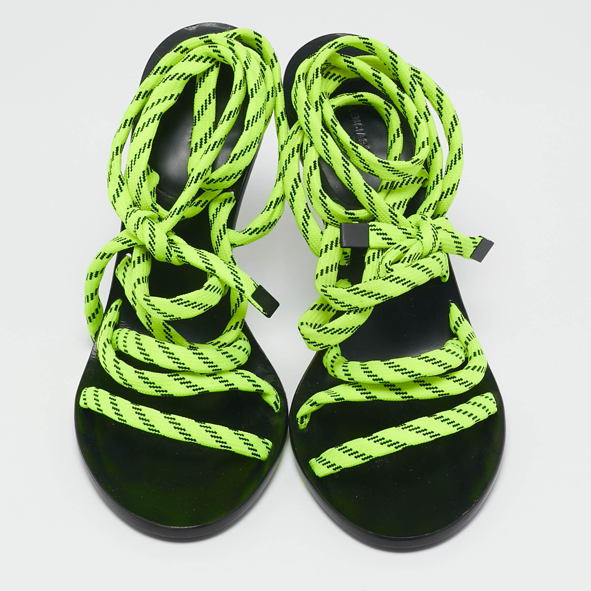 Balenciaga Neon Green Fabric Lace Up Sandals Size 39 