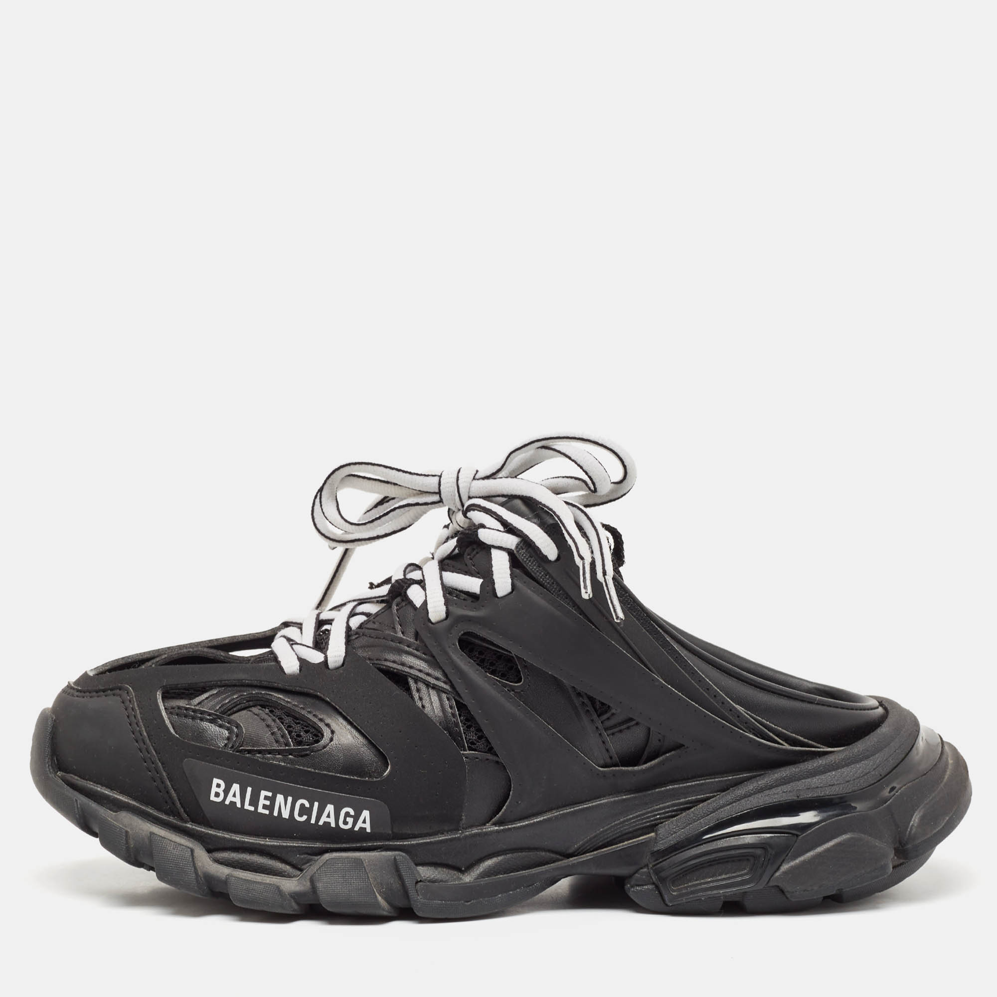 

Balenciaga Black Faux Leather Track Mule Sneakers Size