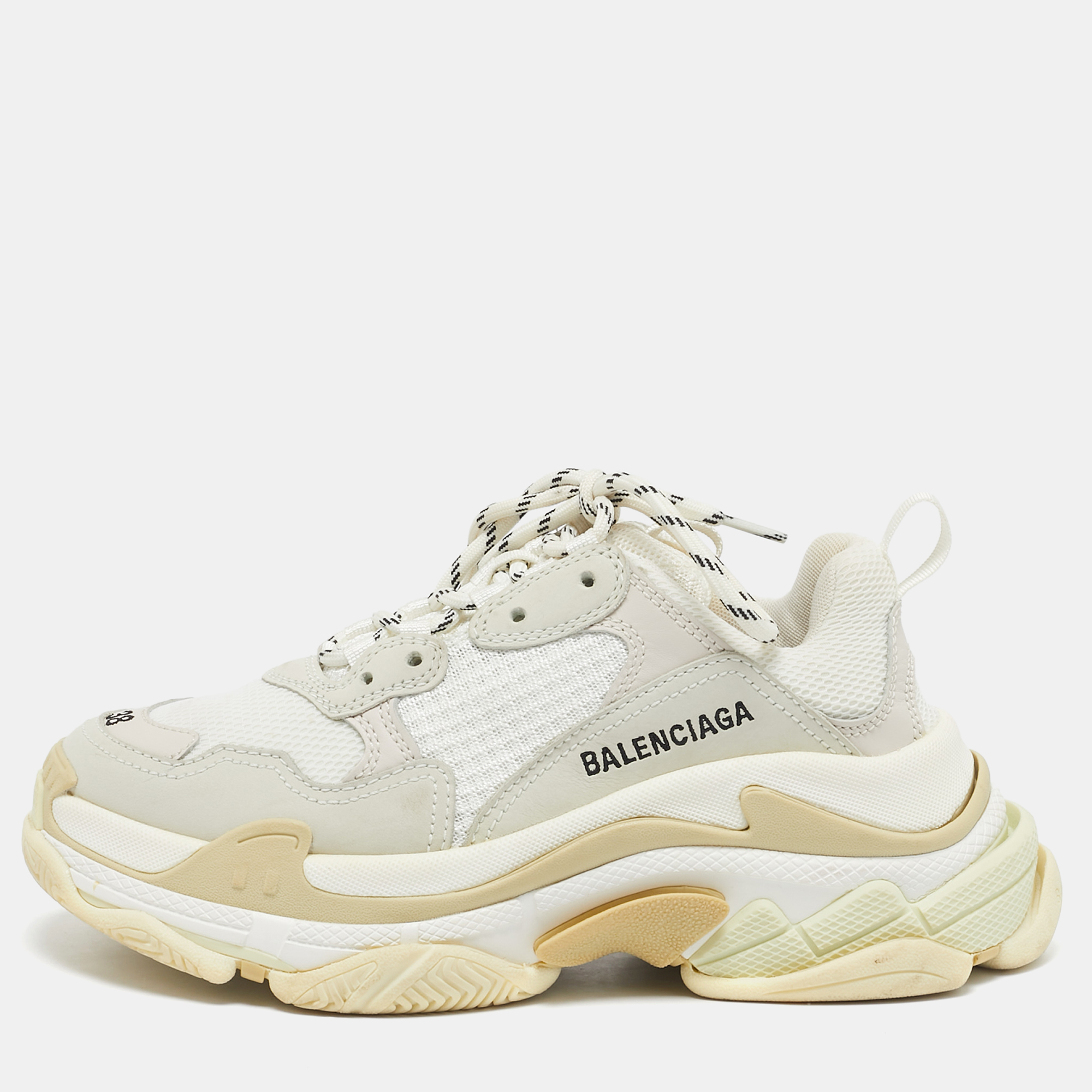 

Balenciaga White Leather and Mesh Triple S Low Top Sneakers Size