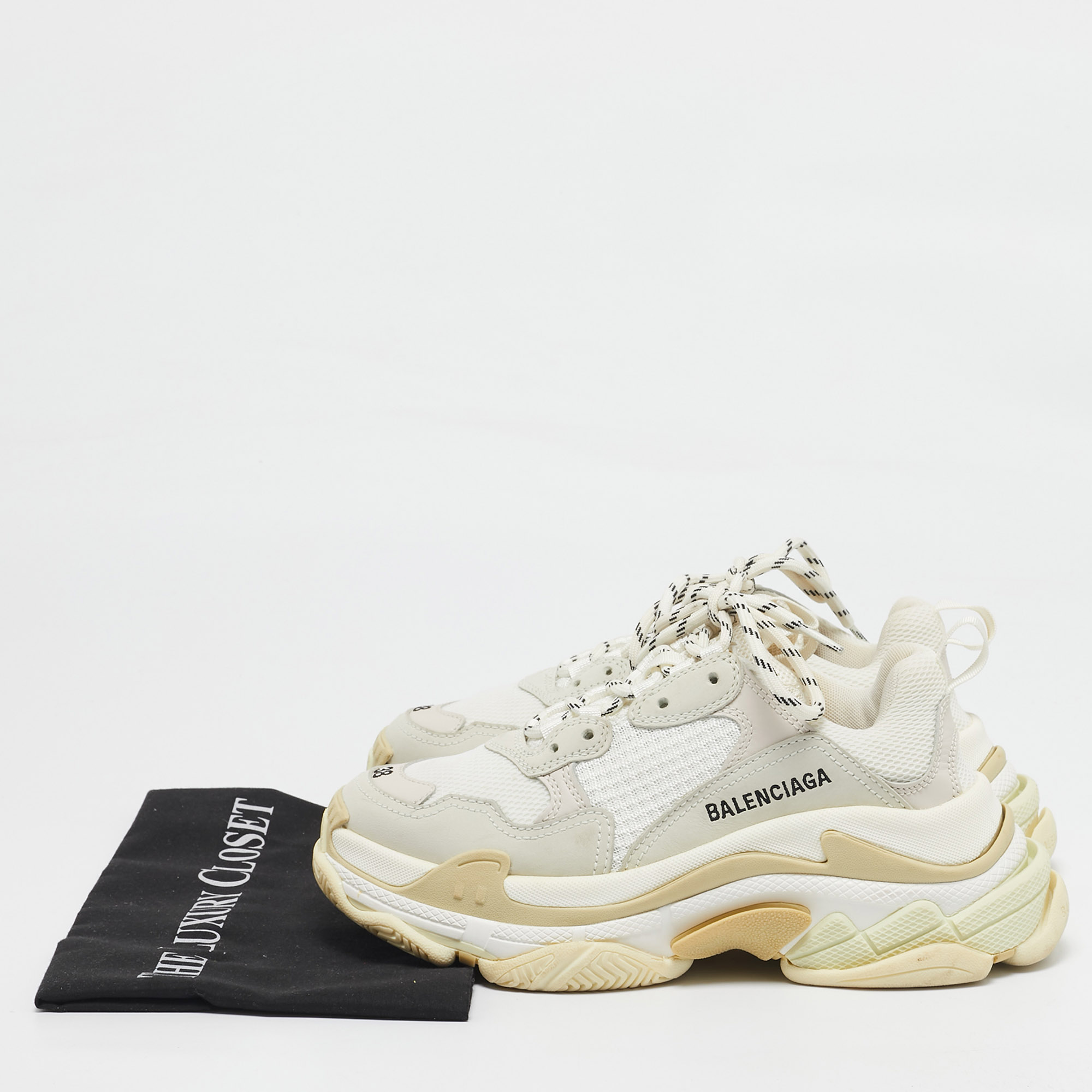 Balenciaga White Leather and Mesh Triple S Low Top Sneakers Size 38 