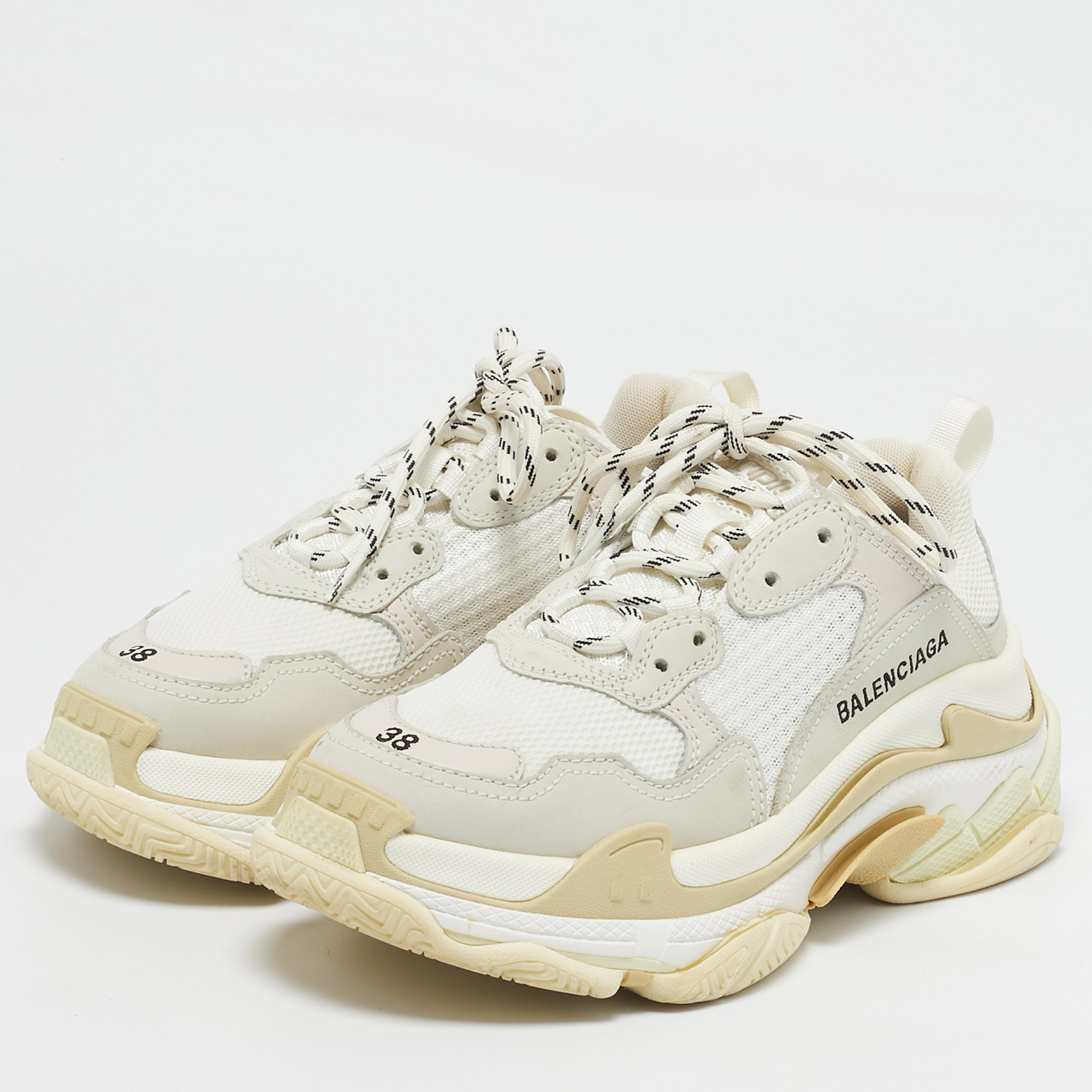 Balenciaga White Leather and Mesh Triple S Low Top Sneakers Size 38 