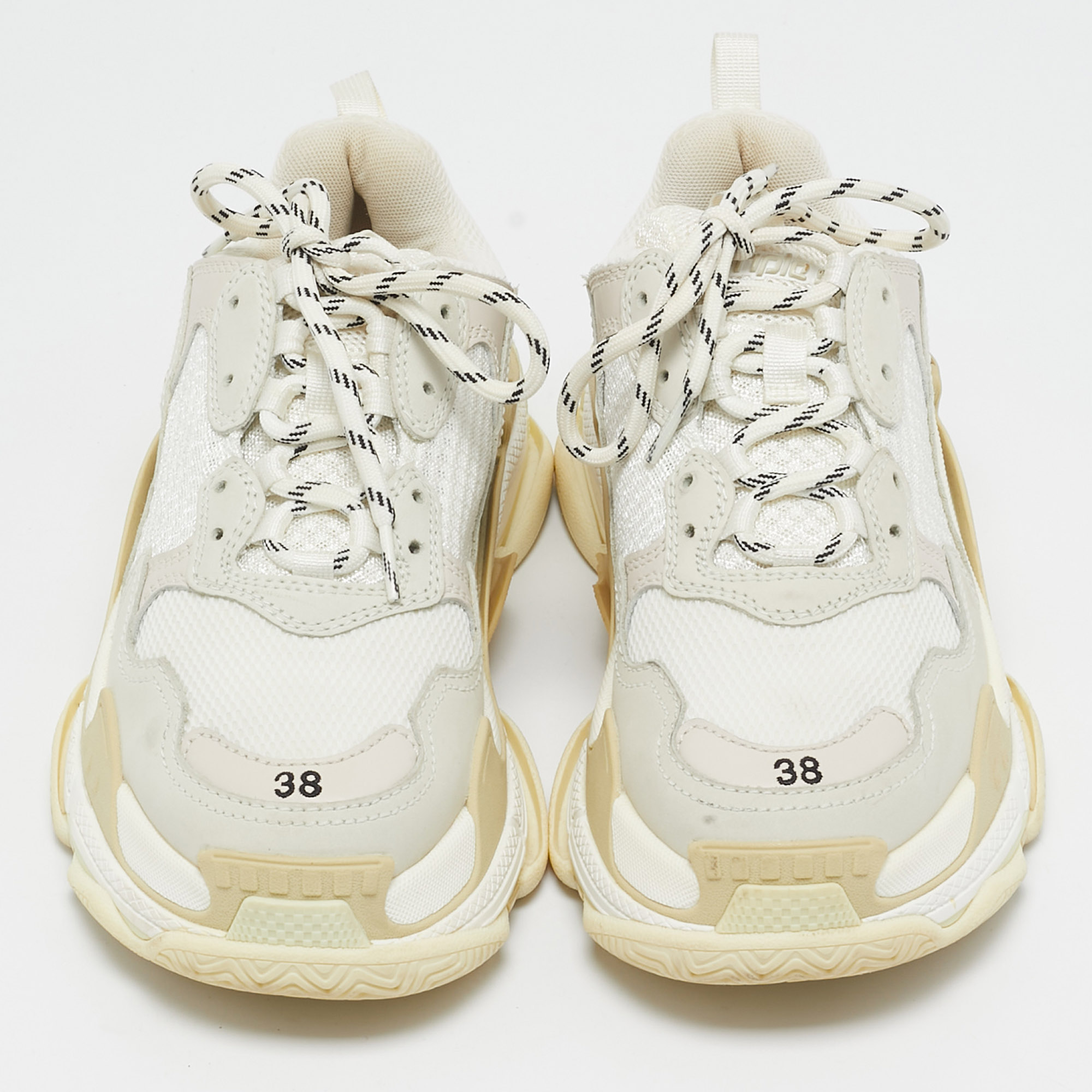 Balenciaga White Leather and Mesh Triple S Low Top Sneakers Size 38 