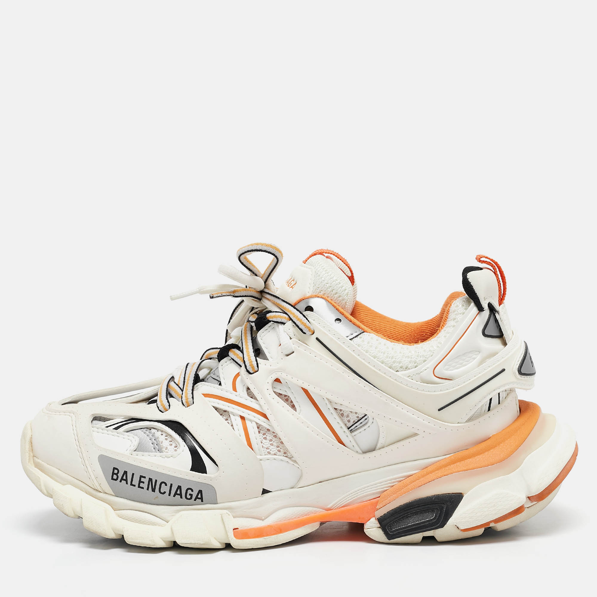 

Balenciaga White Faux Leather and Mesh Track Sneakers Size