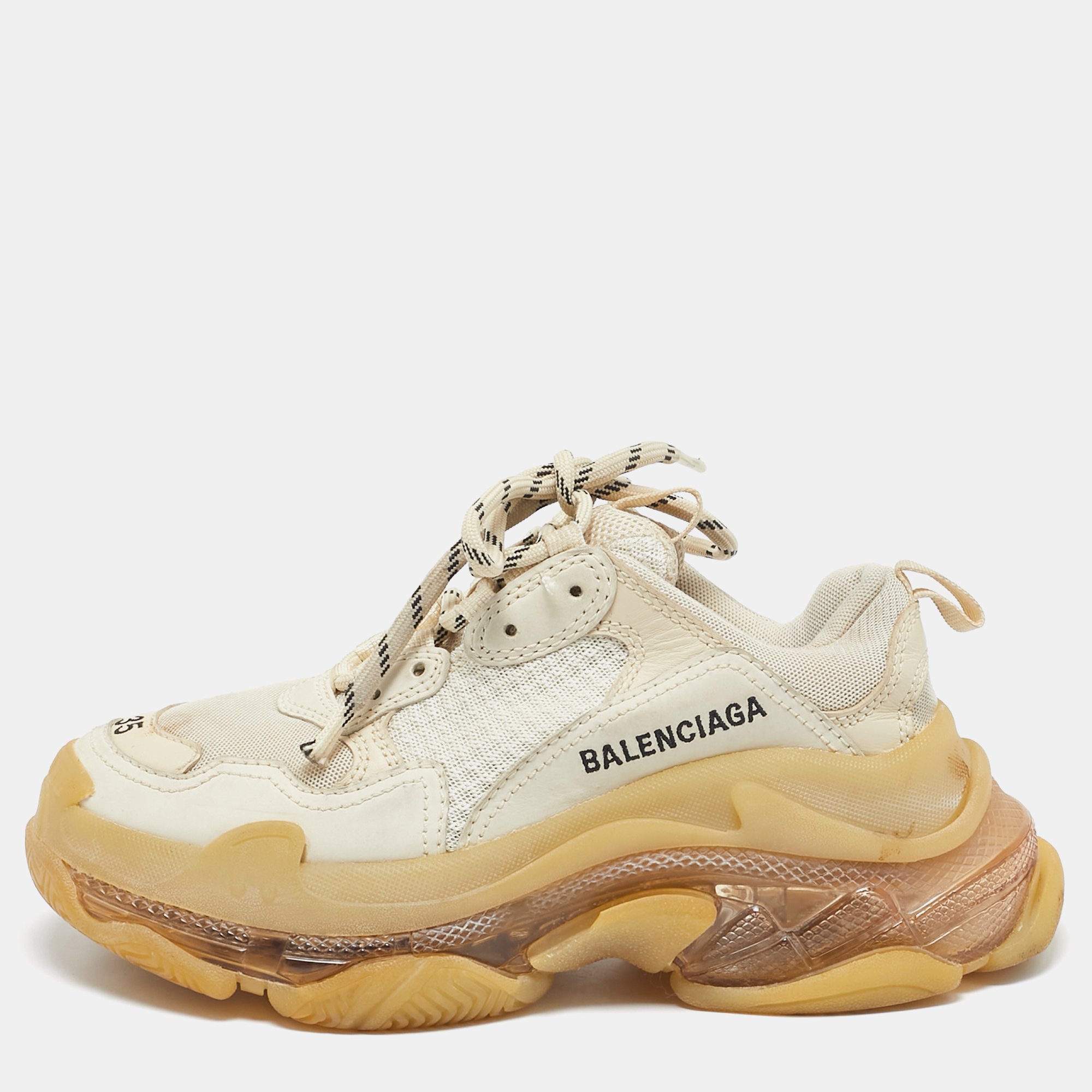 

Balenciaga Cream Leather and Mesh Triple S Clear Sneakers Size