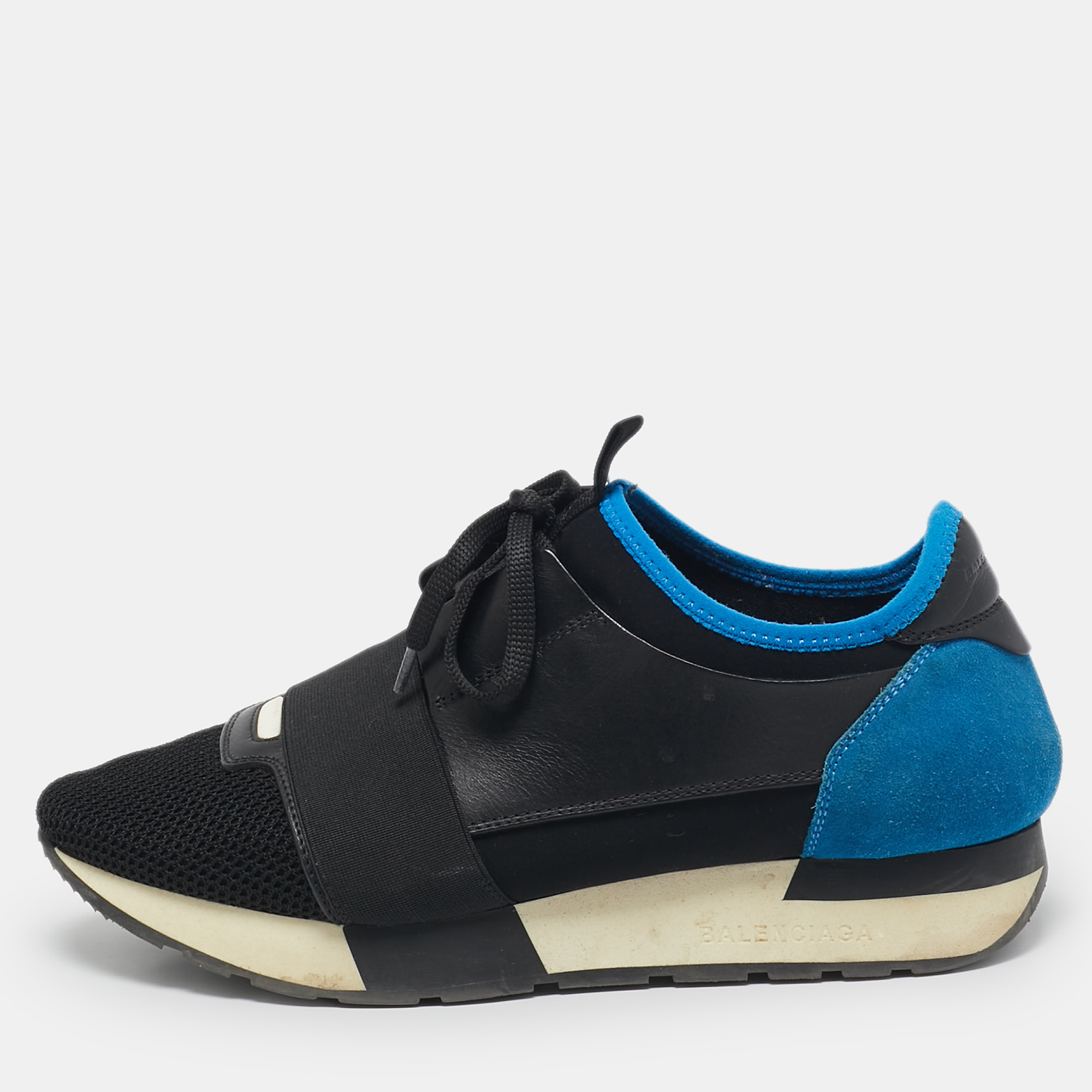 

Balenciaga Blue/Black Mesh and Suede Race Runner Low Top Sneakers Size