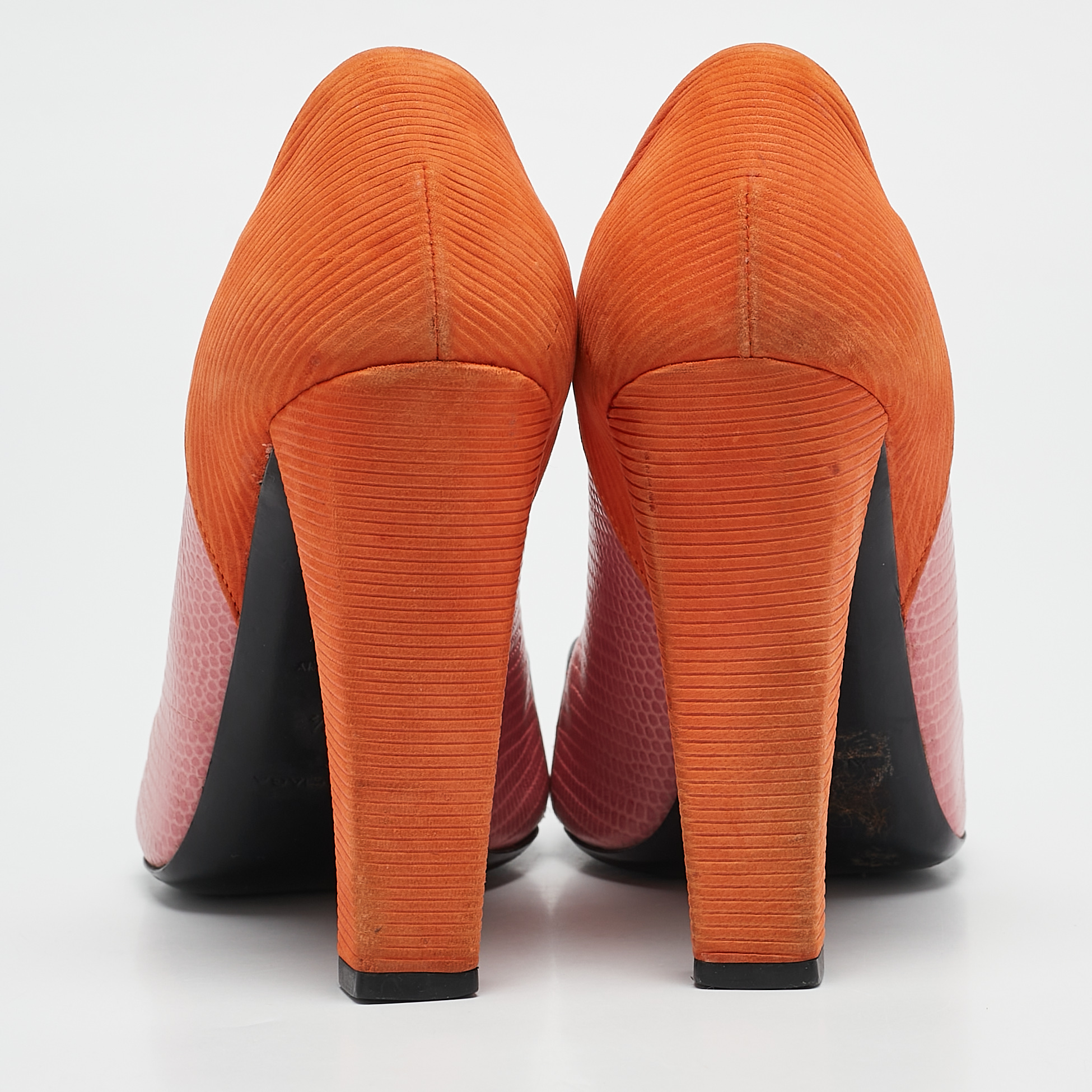 Balenciaga Multicolor Lizard Embossed and Leather Block Heel Pumps Size 39.5 