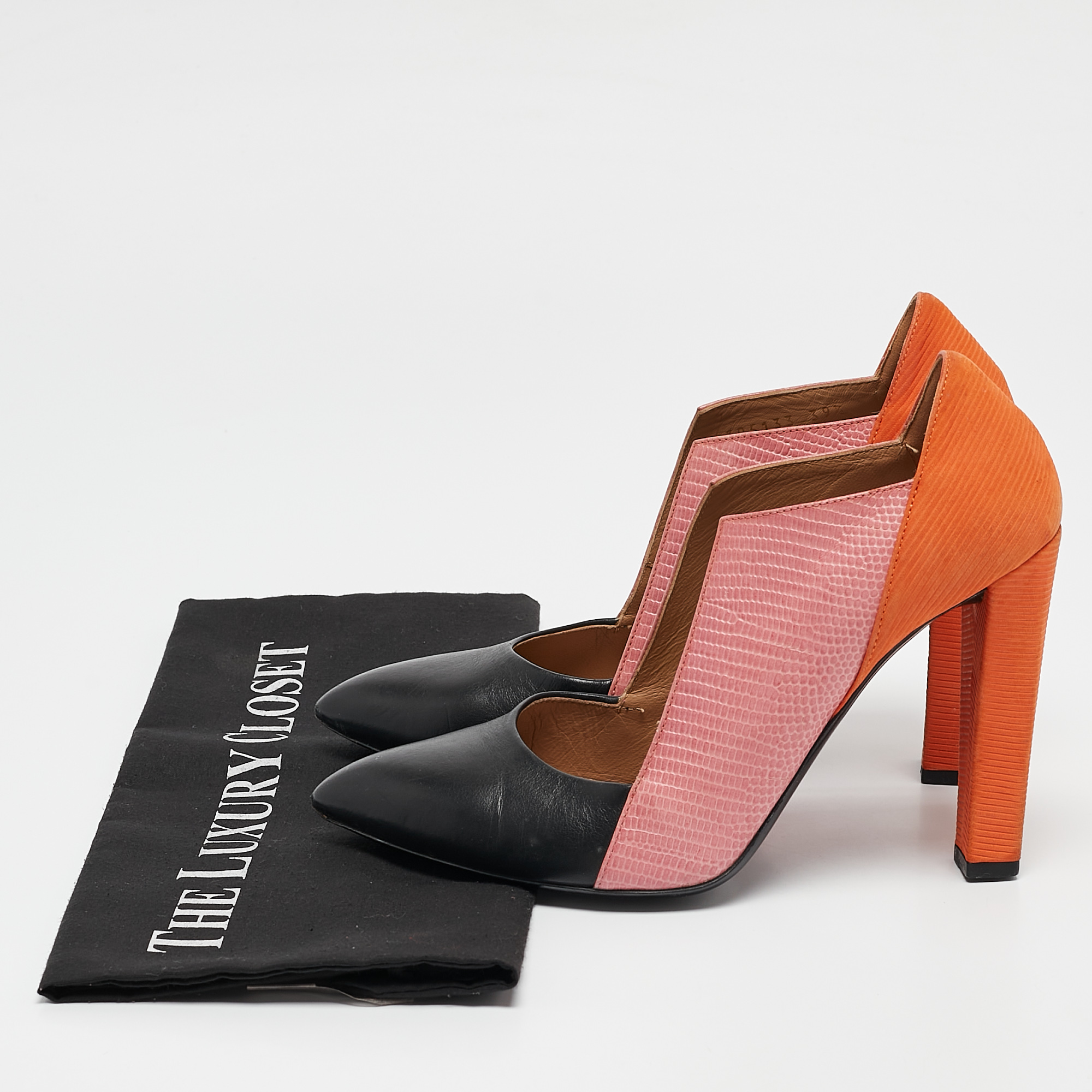 Balenciaga Multicolor Lizard Embossed and Leather Block Heel Pumps Size 39.5 