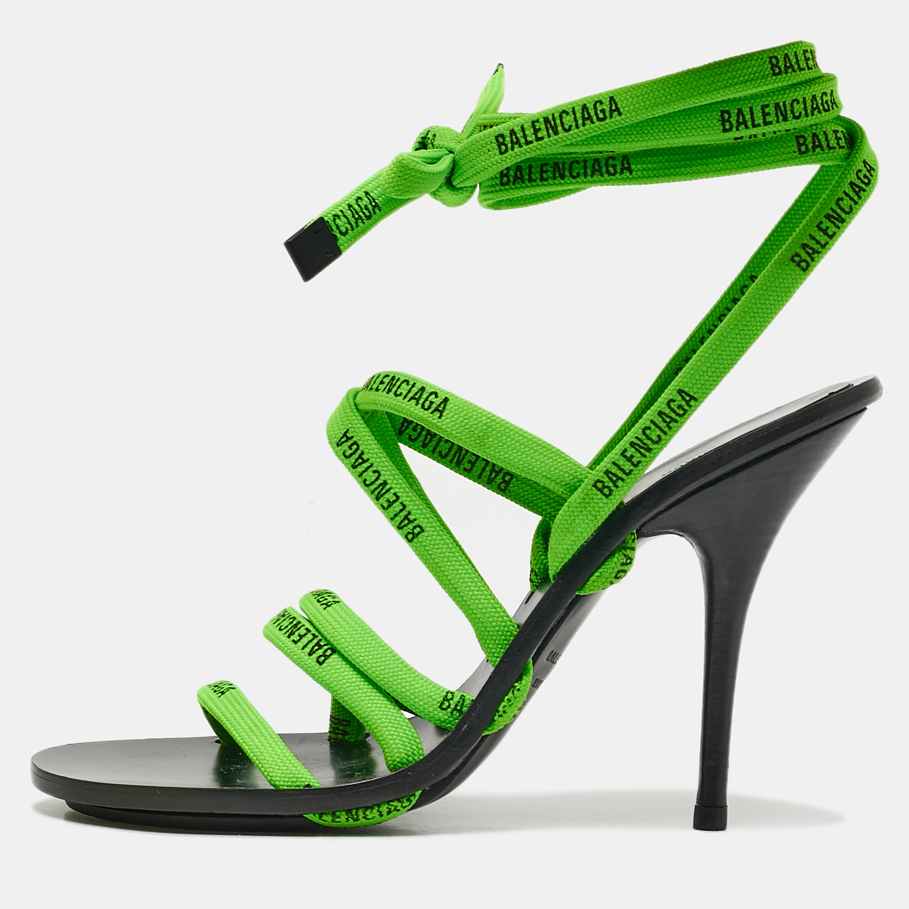 

Balenciaga Green/Black Leather Logo Lace Ankle Wrap Sandals Size