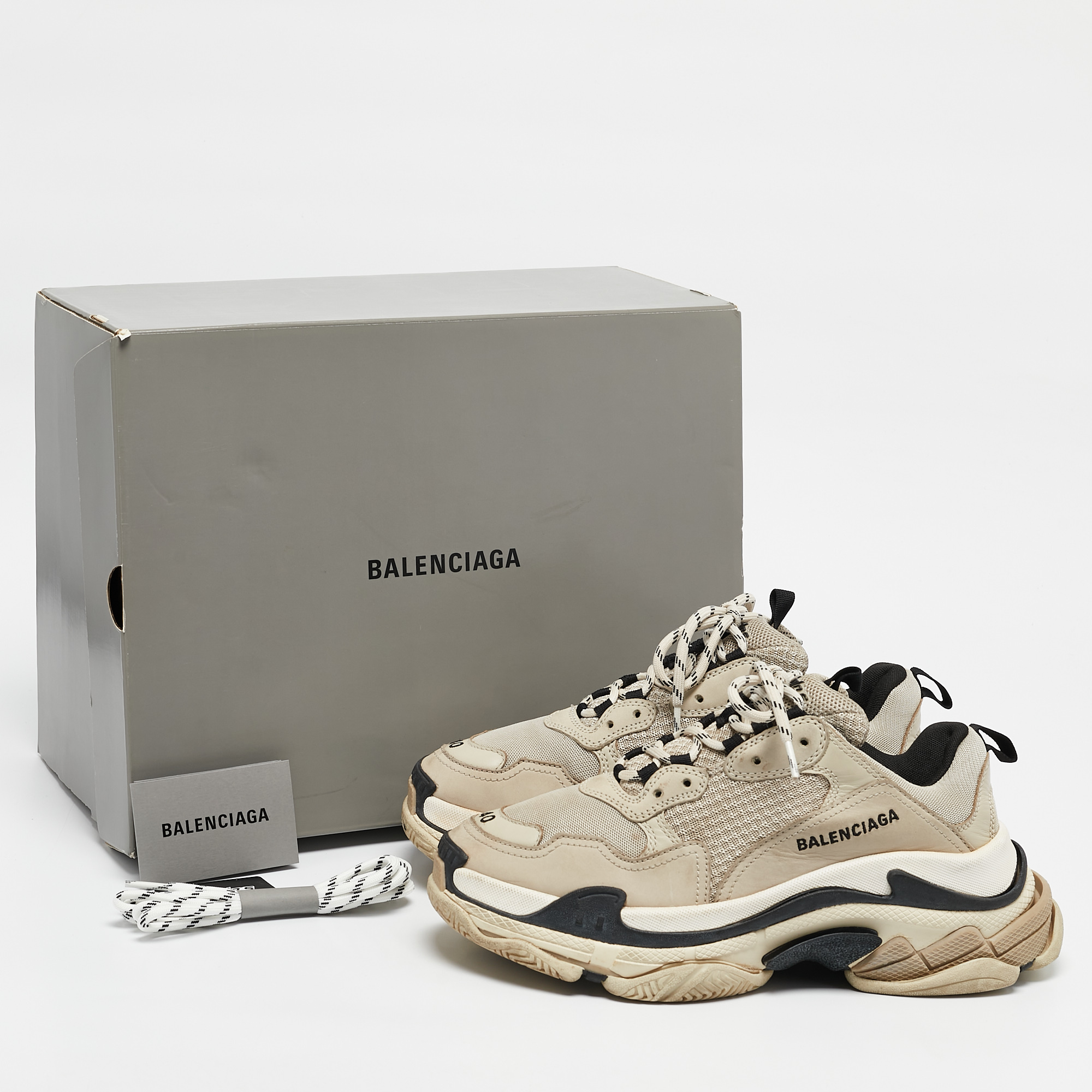 Balenciaga Black/Grey Leather and Mesh Triple S Low Top Sneakers Size 40 