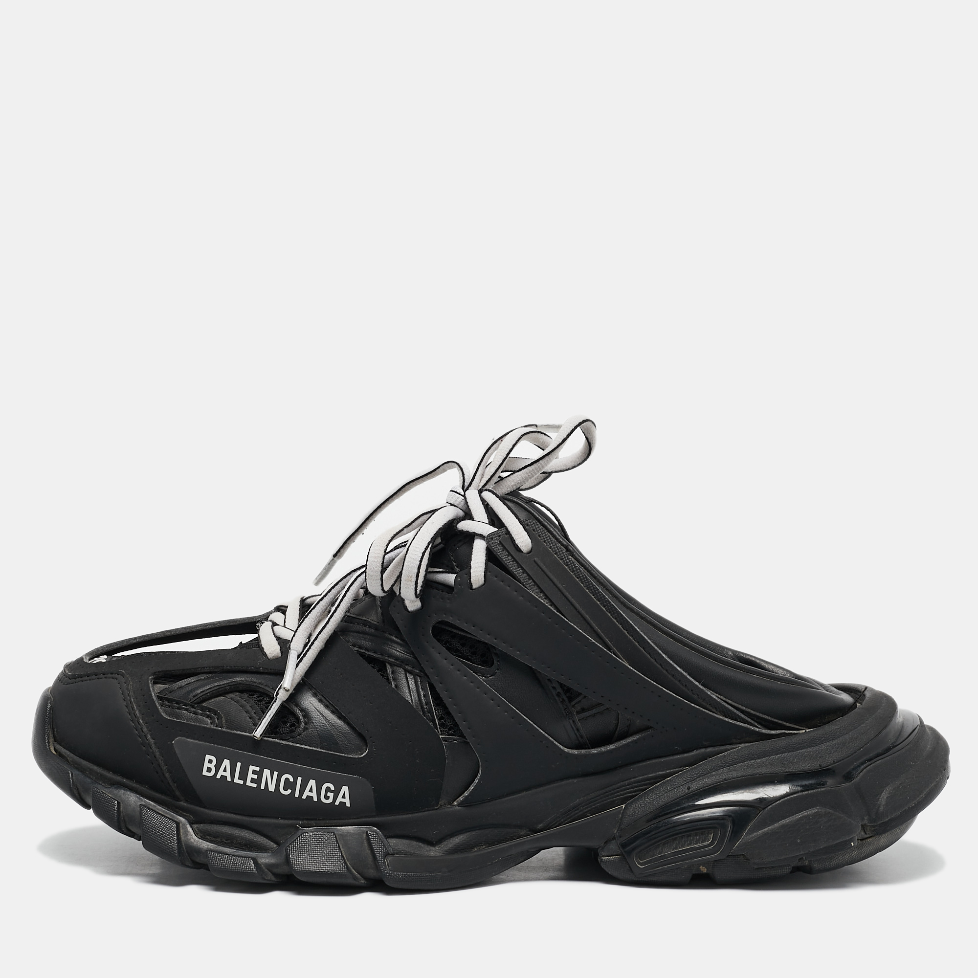 

Balenciaga Black Faux Leather Track Mule Sneakers Size