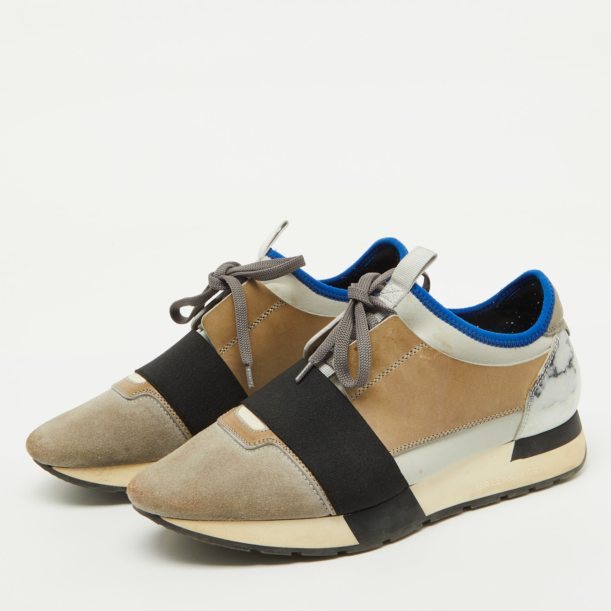 Balenciaga Multicolor Suede and Fabric Race Runner Low Top Sneakers Size 38 