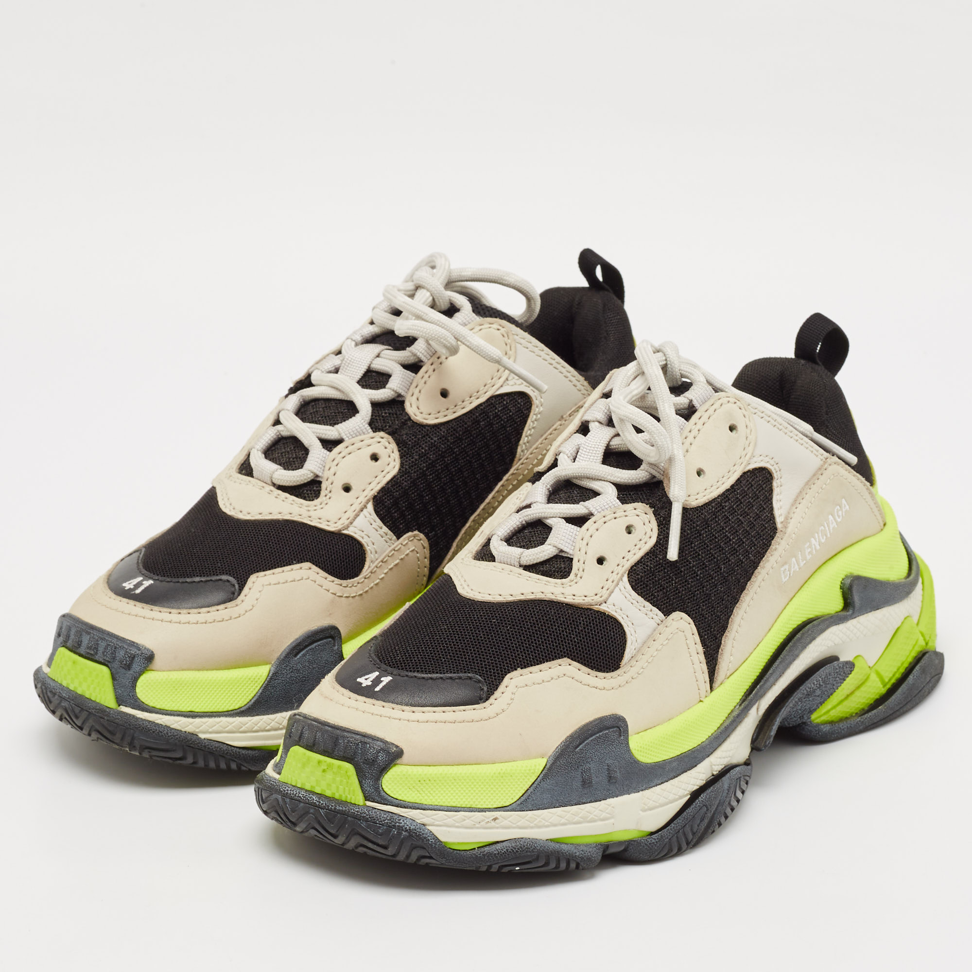 Balenciaga Multicolor Faux Leather and Mesh Track Lace Up Sneakers Size 41 