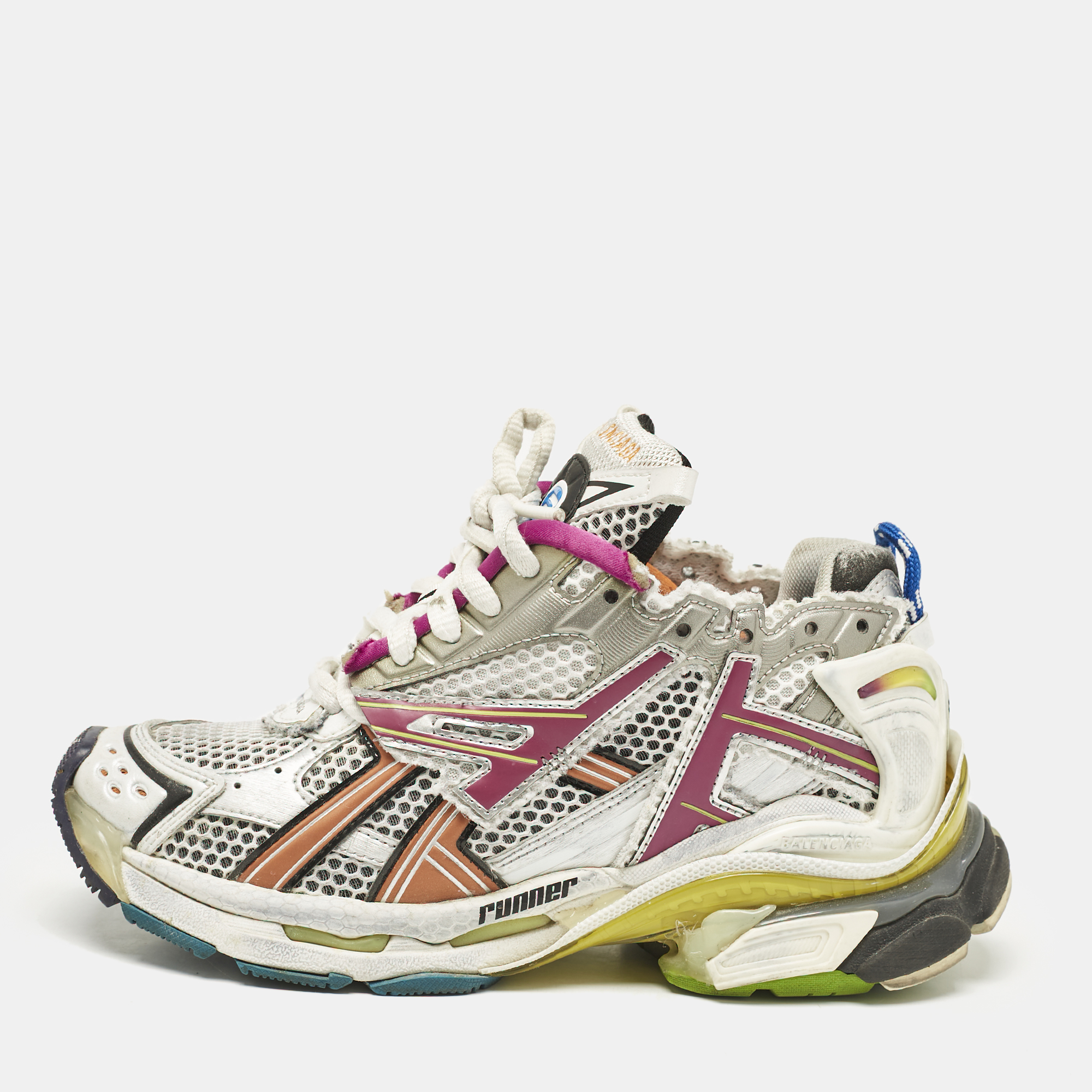 

Balenciaga Multicolor Faux Leather and Mesh Runner Sneakers Size