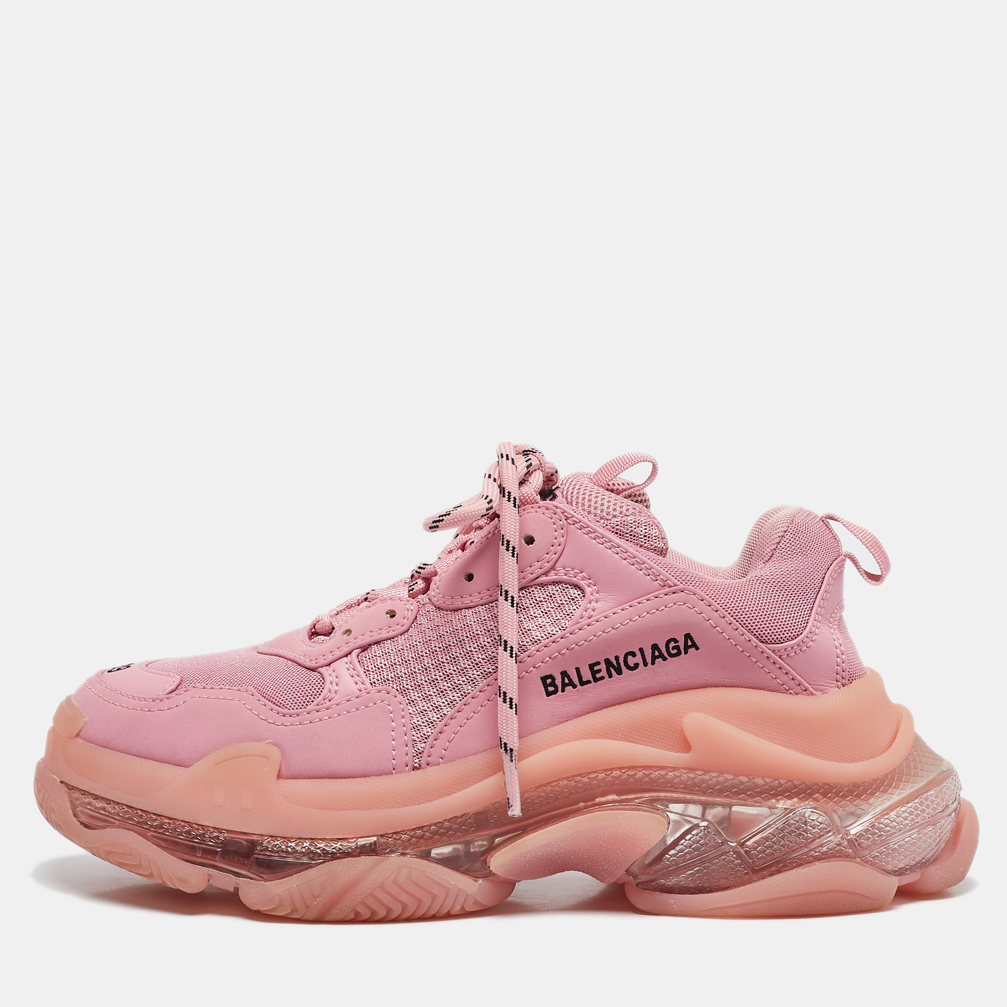 

Balenciaga Pink Mesh and Nubuck Leather Triple S Clear Sole Lace Up Sneakers Size