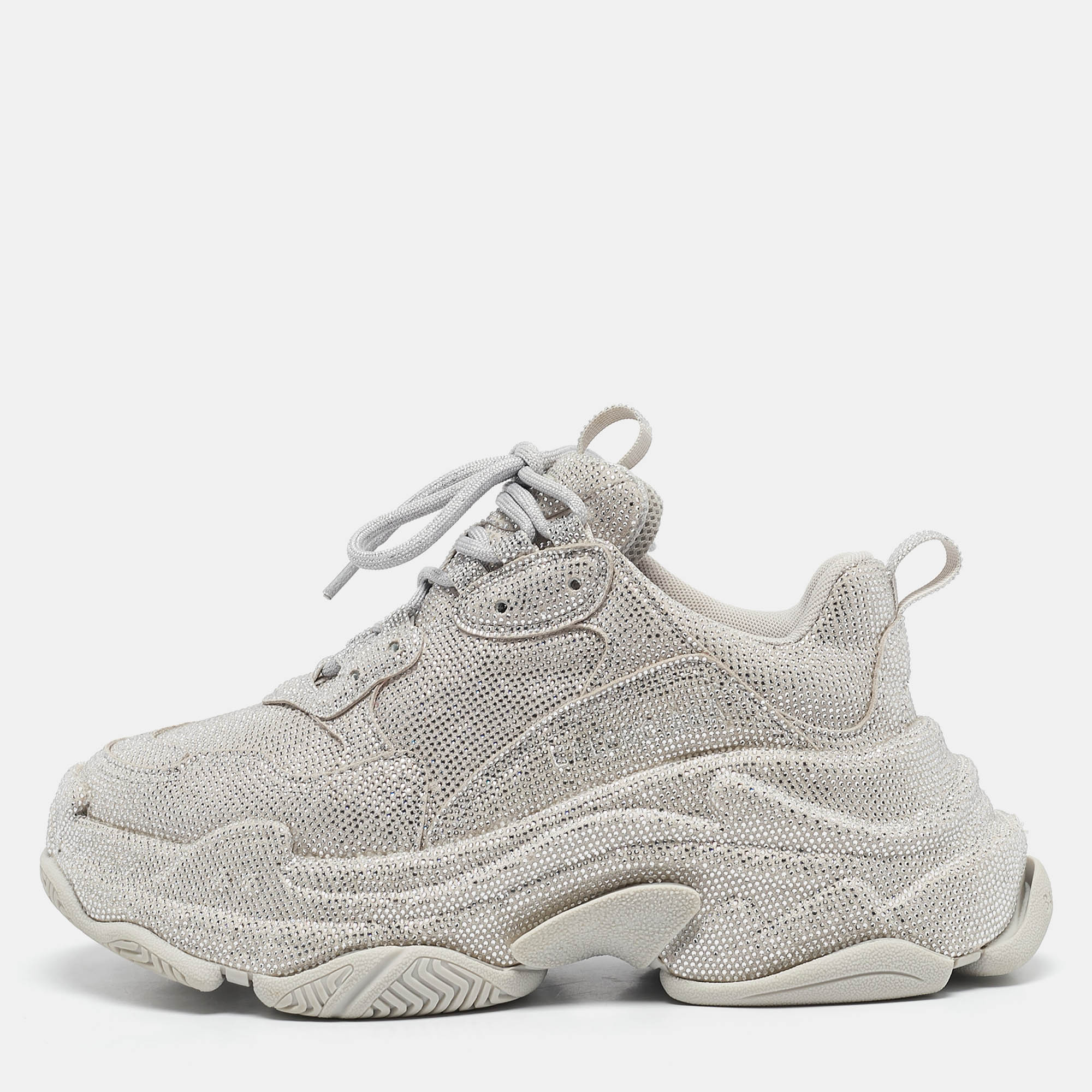 

Balenciaga Grey Faux Suede Crystal Triple S Sneakers Size