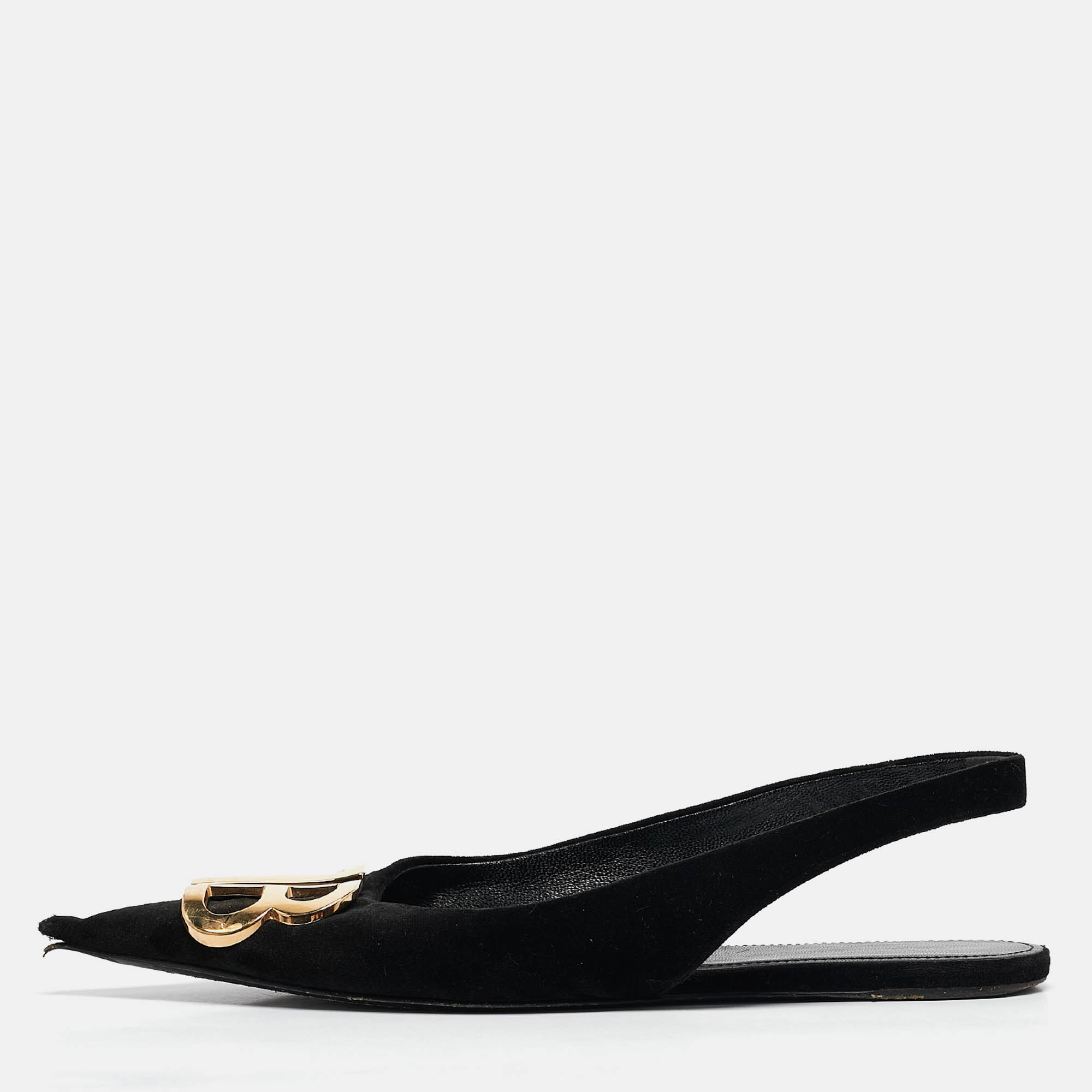 

Balenciaga Black Suede Knife Pointed Toe Slingback Flats Size