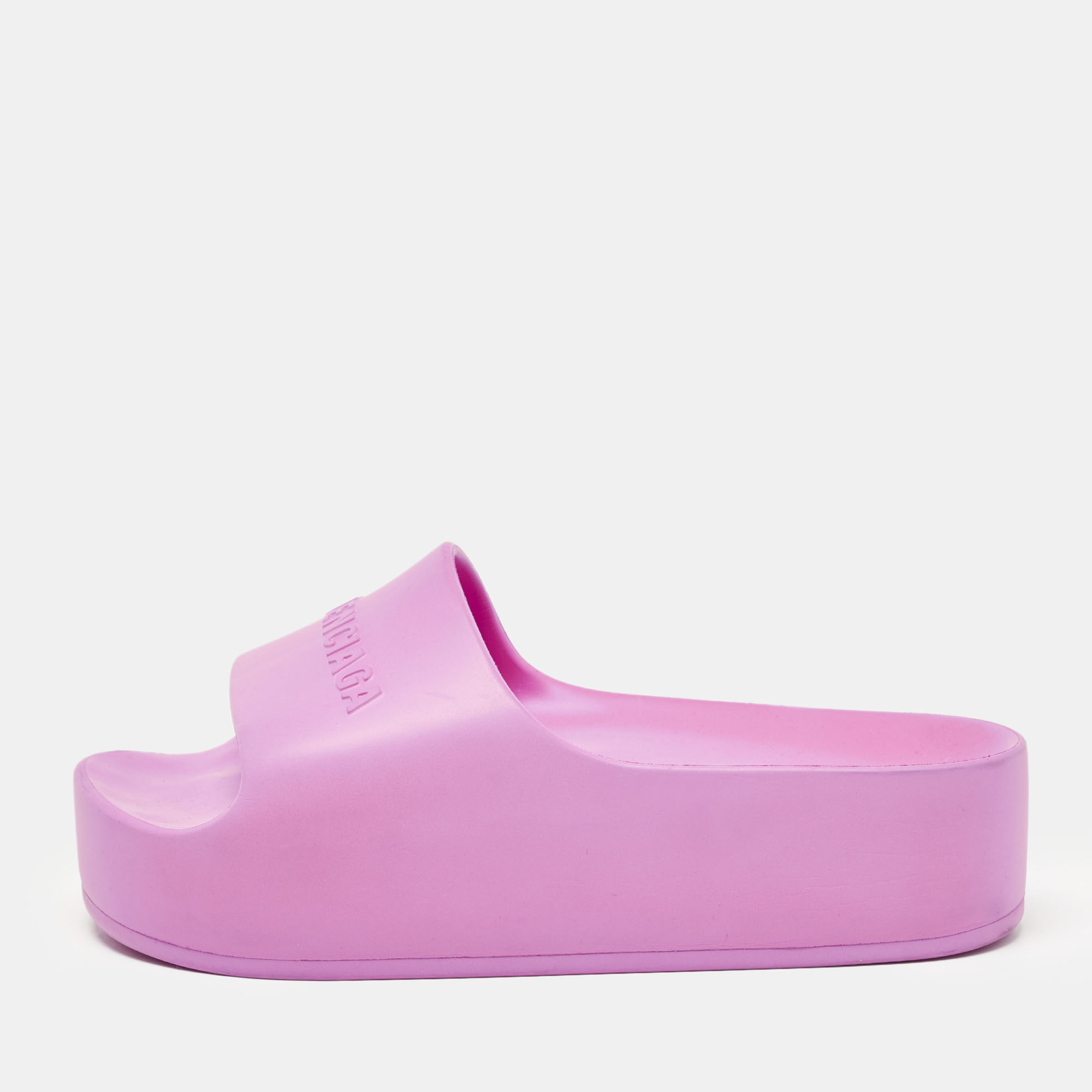 

Balenciaga Pink Rubber Platform Chunky Slide Sandals Size