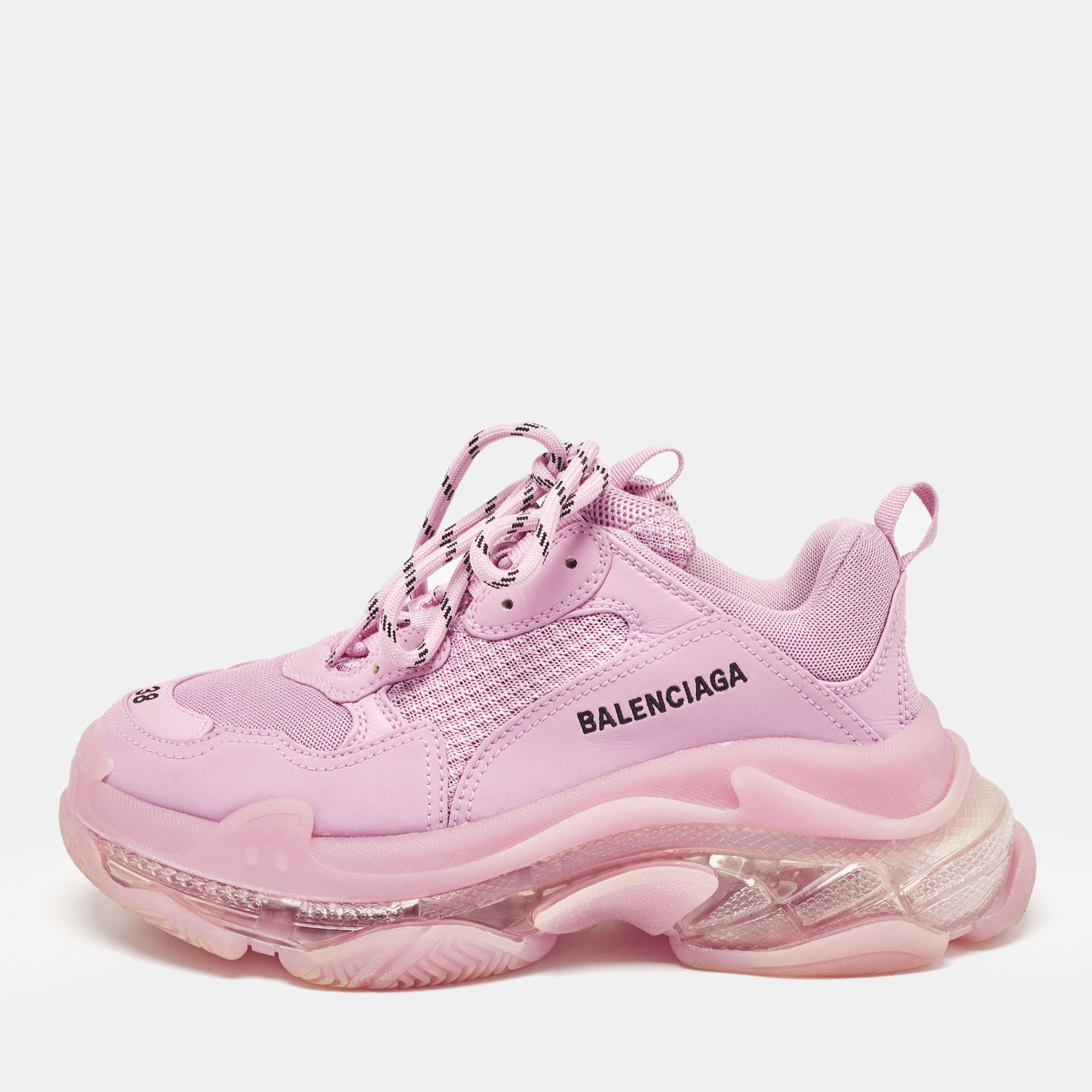 

Balenciaga Pink Leather and Mesh Triple S Lace Up Sneakers Size