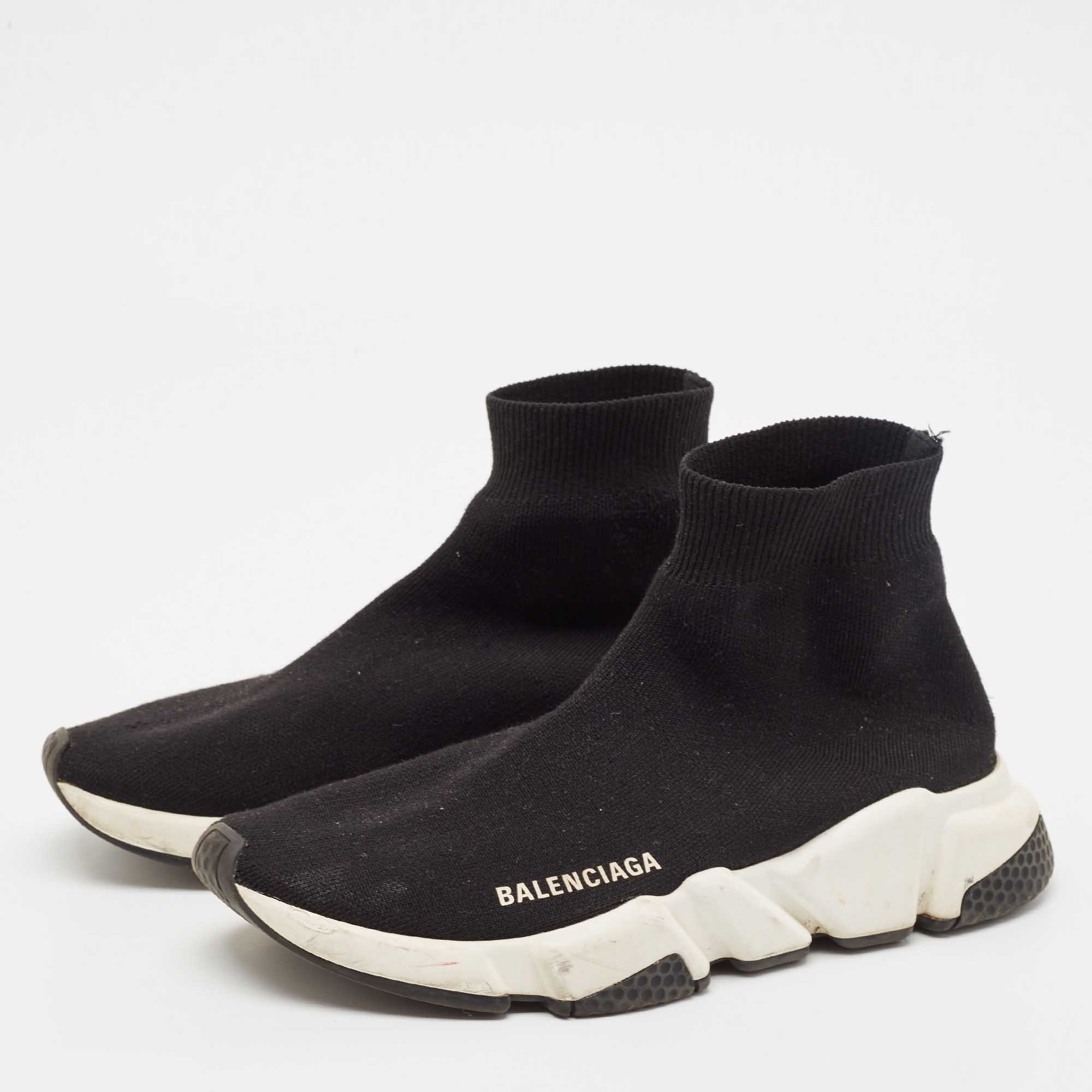 Balenciaga Black Knit Fabric Speed 2.0 Sneakers Size 38 