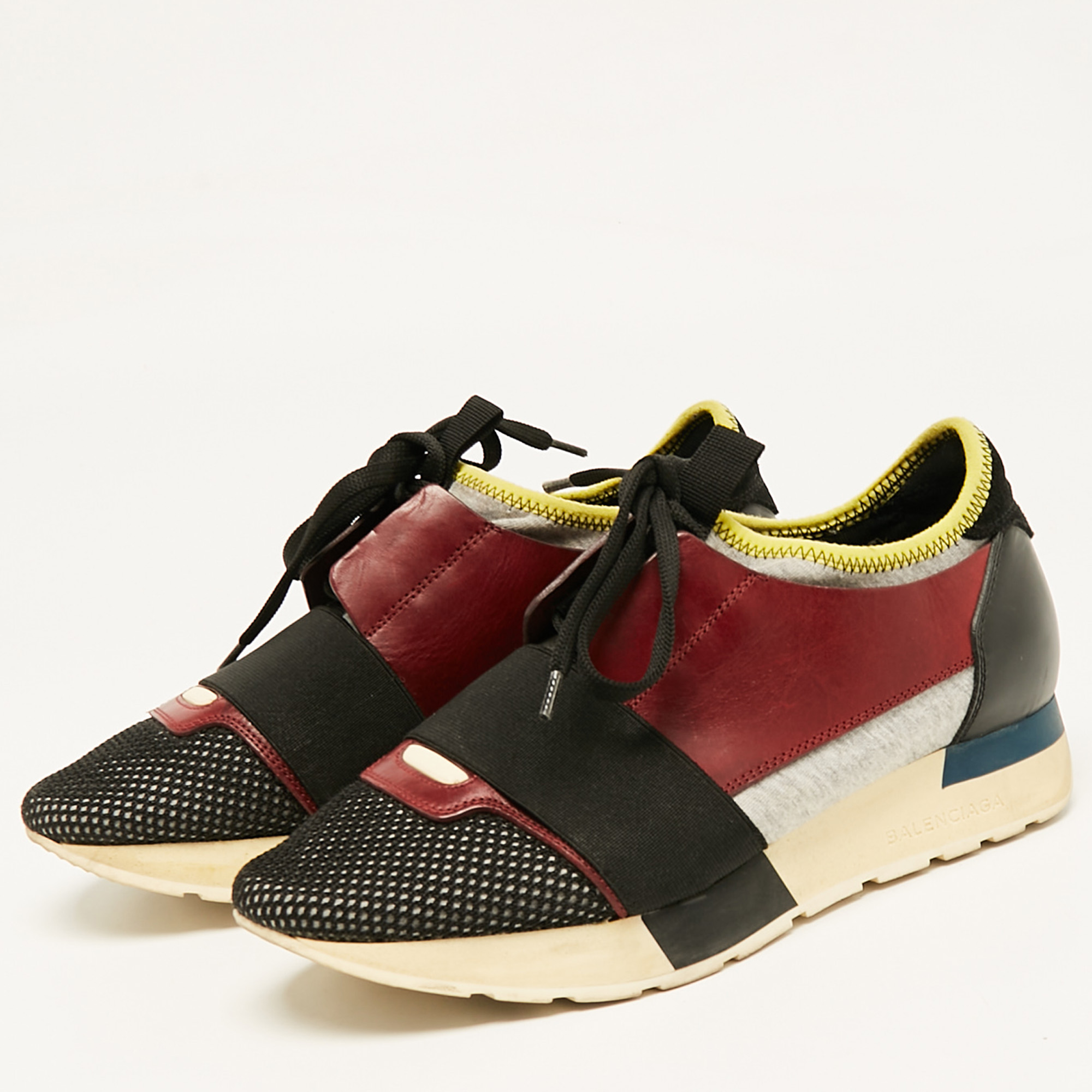 Balenciaga Multicolor Leather and Mesh Race Runner Low Top Sneakers Size 36 