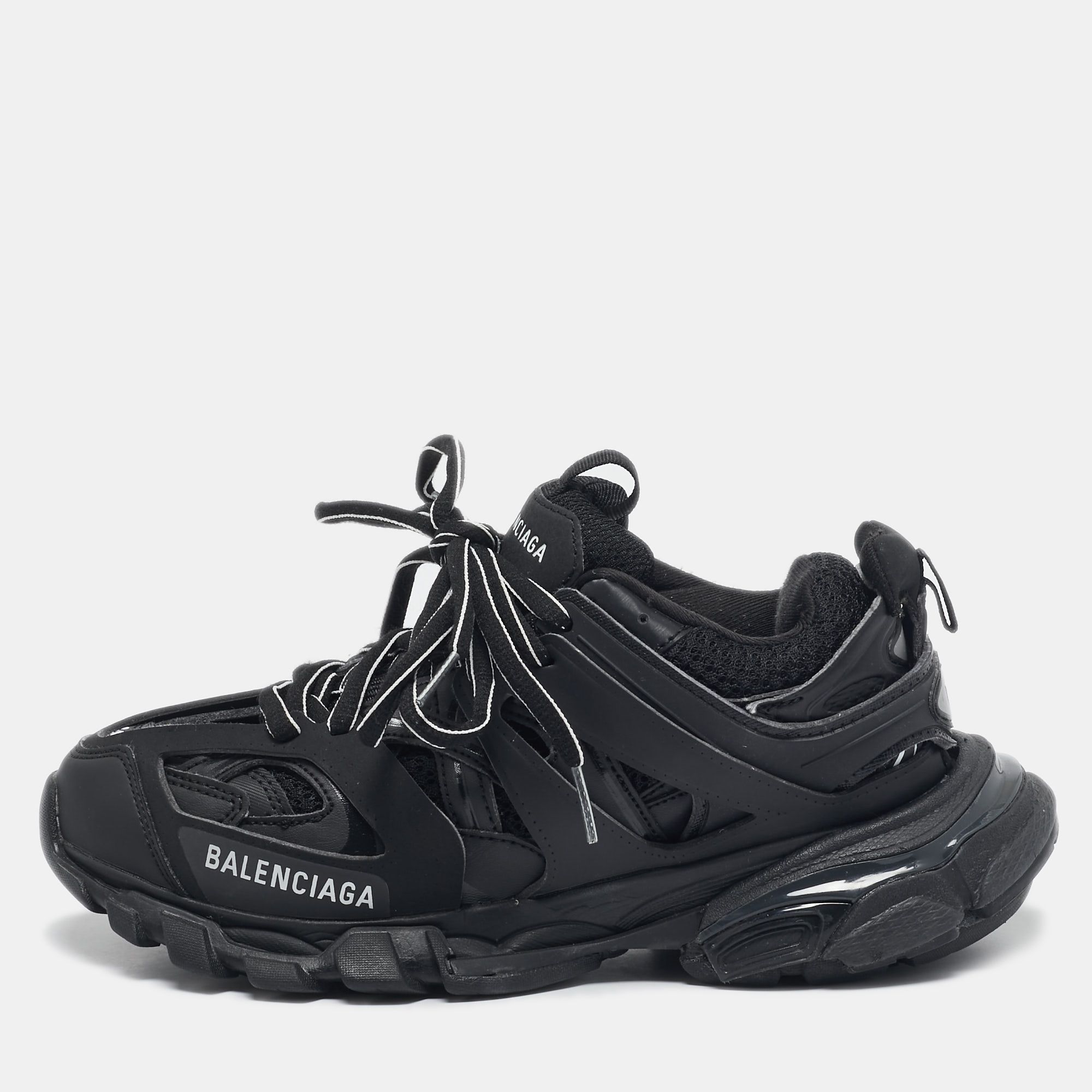 

Balenciaga Black Faux Leather and Mesh Track Sneakers Size