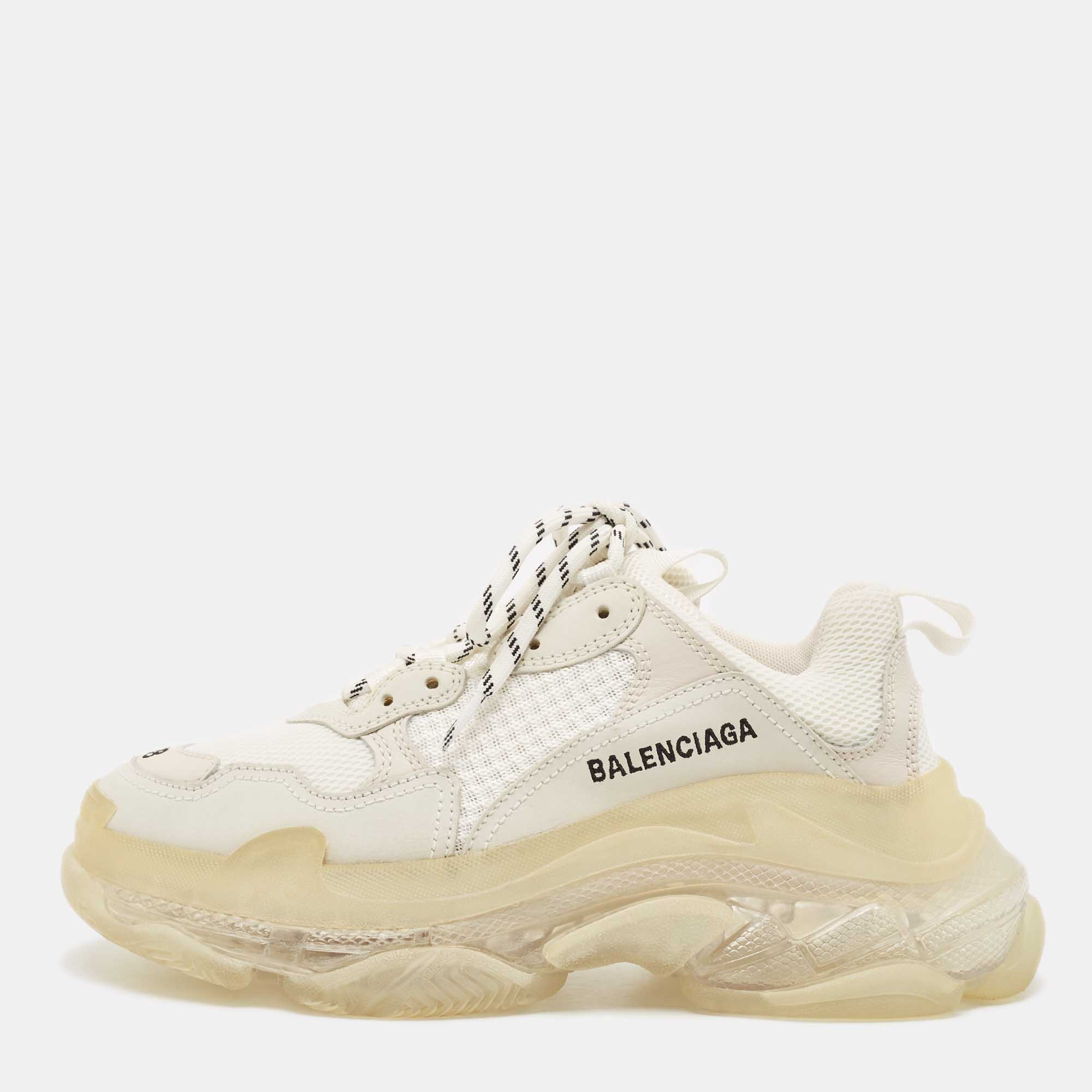 

Balenciaga White Leather and Mesh Triple S Low Top Sneakers Size