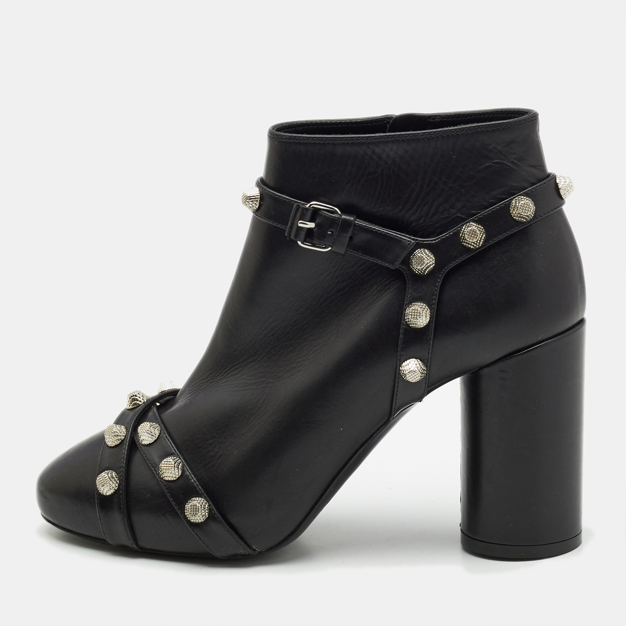 

Balenciaga Black Leather Studded Zip Ankle Boots Size