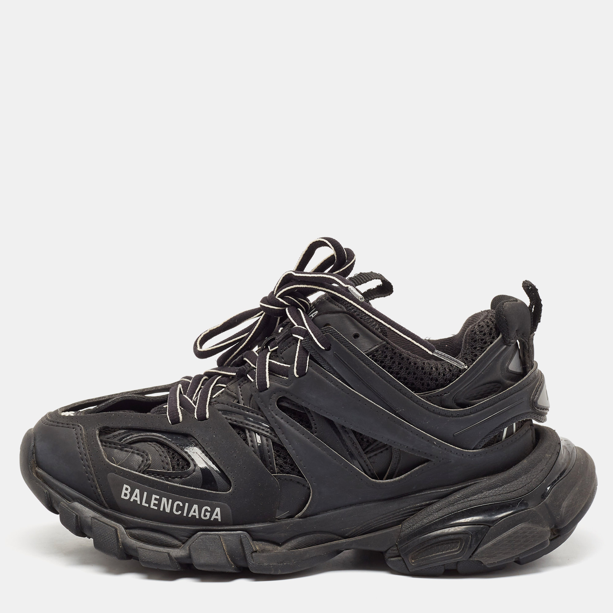 

Balenciaga Black Faux Leather and Mesh Track Sneakers Size